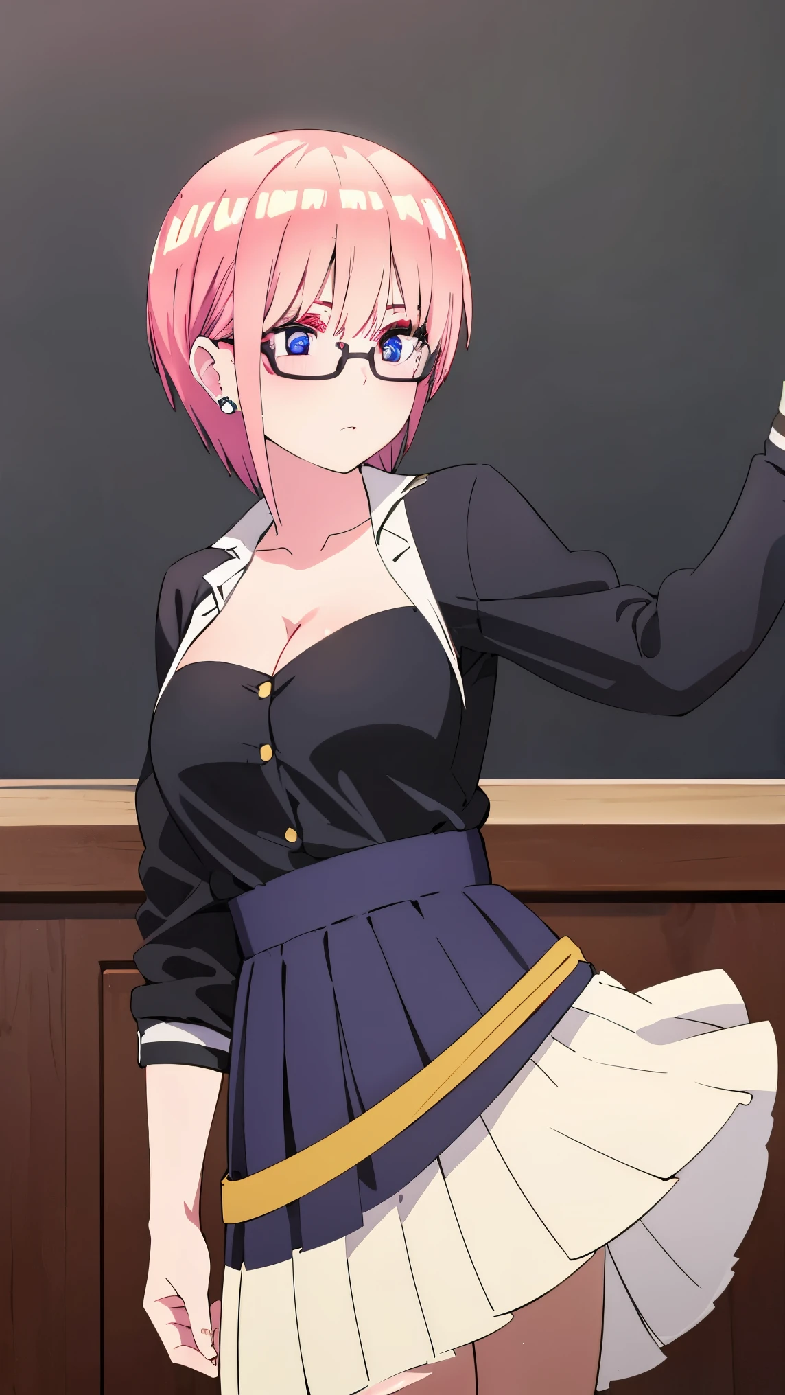 ichikanakano, ichika nakano, short hair, bangs, blue eyes, hair between eyes, pink hair, earrings,
BREAK (pantyhose,pink pleated skirt,gothic dress, cleavage,glasses and fake clothes:1.2)
BREAK tanding split, standing on one leg, leg up, BREAK (masterpiece:1.2), best quality, high resolution, unity 8k wallpaper, (illustration:0.8), (beautiful detailed eyes:1.6), extremely detailed face, perfect lighting, extremely detailed CG, (perfect hands, perfect anatomy),