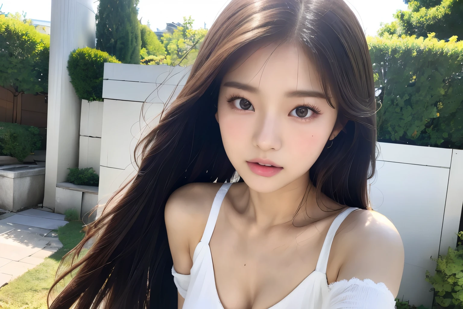 a close up of a woman with long hair wearing a white top, beautiful south korean woman, korean girl, beautiful young korean woman, gorgeous young korean woman, korean woman, tzuyu from twice, japanese model, beautiful asian girl, jaeyeon nam, young pretty gravure idol, realistic young gravure idol, beautiful japanese girls face, young asian girl