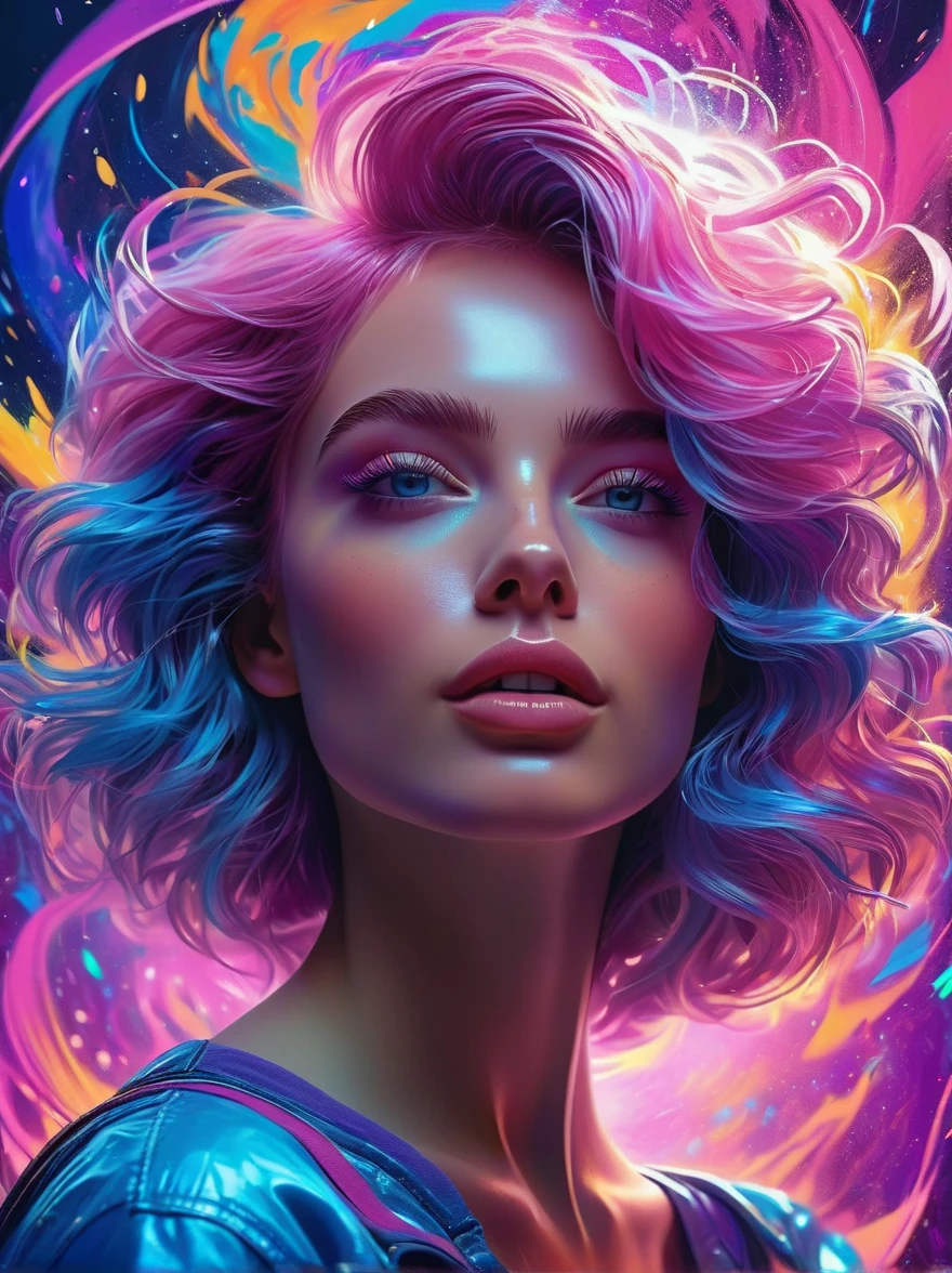 A portrait of beautifully stunning 20 yo woman [A portrait of beautifully stunning 20 yo woman [Elizabeth II:Maude Adams:0.45] with content face expression, fair skin, pink hair, surrounded by a swirling nanodusty plasma in electric blue and vibrant purple, vibrant colors, digital painting, trending in Artstation, cinematic lighting, and dynamic composition.:Maude Adams:0.45] with content face expression, fair skin, pink hair, surrounded by a swirling nanodusty plasma in electric blue and vibrant purple, vibrant colors, digital painting, trending in Artstation, cinematic lighting, and dynamic composition.