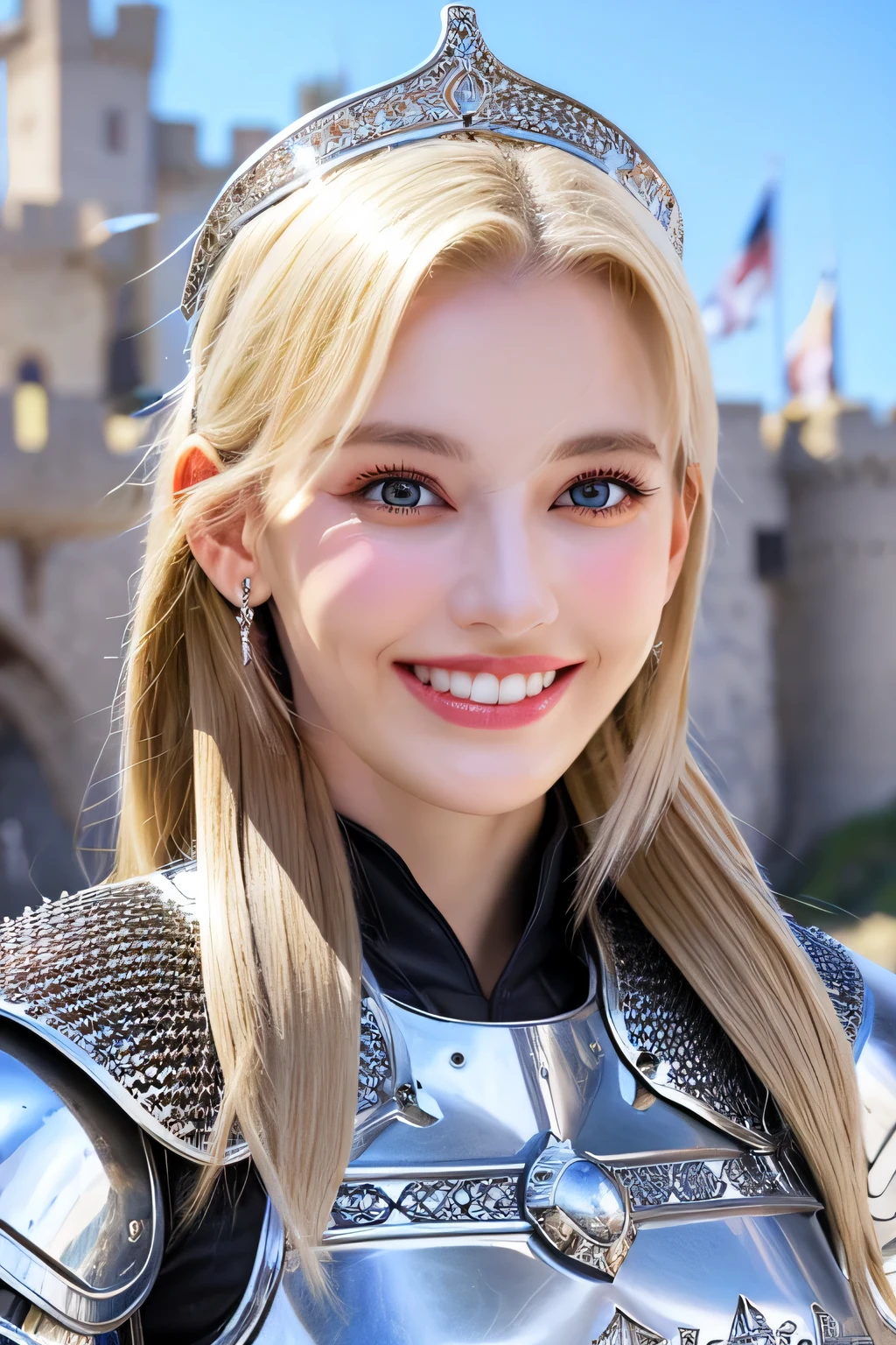 <lora:ElinaKarimova_v4:0.9> ElinaKarimova wearing wing eyeliner and lipstick, portrait, looking up, solo, (full body:0.6), detailed background, ( theme:1.1), determined smile, avenger, fighting stance, floating pebbles, Cobalt blue battleworn leather armor, [halo:crown:0.4] hovering above head, coat of arms, tabard, divine blessing, emitting holy glow, sunshine, bright realistic lighting, icy tundra, peaceful atmosphere, healing aura, hair blowing in wind,