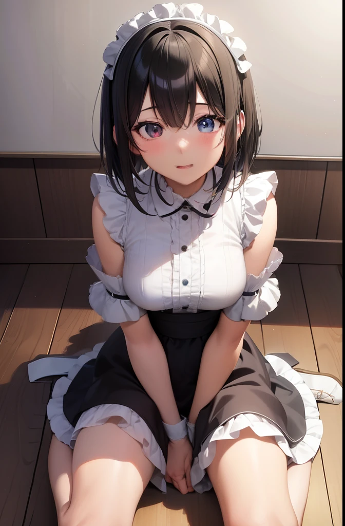 muste piece、masterpiece、highest quality、Super detailed、High resolution、8K portrait、High definition CG of Unity 8k wallpaper、cute little:1.5、Lori:1.5、Highly detailed CG unity 8k wallpaper、Realistic、real person、 portrait photography、shiny skin、High definition、(:1.2)、(1 girl)、beautiful clear eyes、extremely detailed description、delicate face、nice lips、slender body、(thin waist)、thin legs、(Hallway of the mansion:1.6)、perfect face, seriously, (blush:1.5),(Brown Bob Hair:1.3),small breasts,((Maid clothes:1.2)),black dress,((clothes lift:1.5)), (I have nipples:1.2),((climax in vagina:1.5)),(looking at veiwer),(from front),gran,(hand between legs:1.2),(spread legs:1.2)