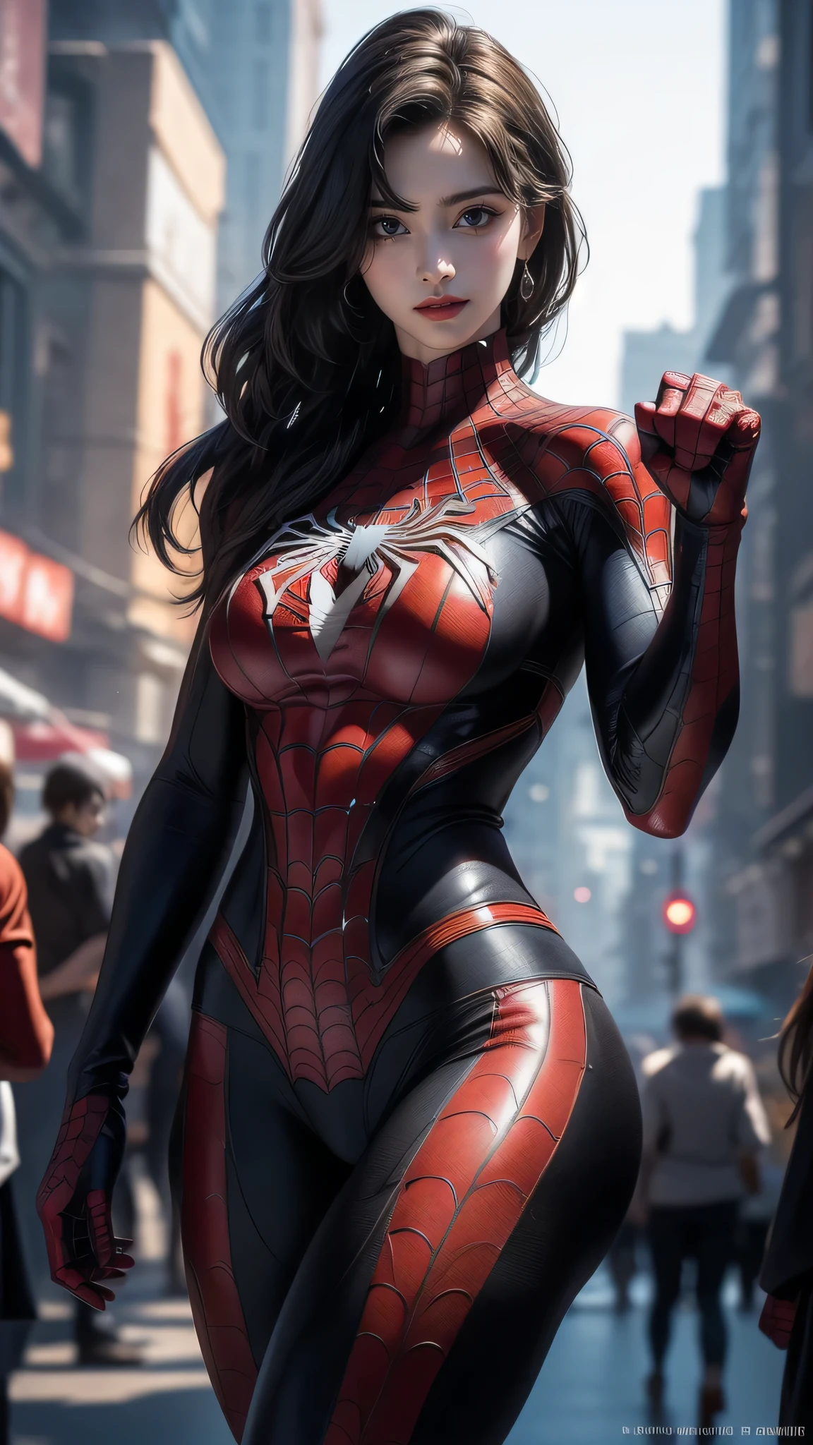 spiderman bikini,(random pose:1.2),(random hairstyle),(large breasts),(Highest image quality, (8K), Ultra-realistic, Best Quality, High quality, High Definition, high quality texture, high detailing, Beautiful detailed, fine detailed, extremely details CG, Detailed texture, realistic representation of face, masterpiece, presence),black pantyhose