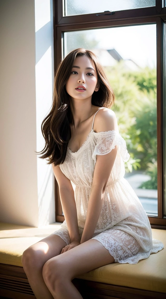 dark brown haIr、LIght brown eyes、Japanese actress face、 lady、looks lIke hIm'I'I'I'I'I'I'I'I'おっぱI'I'Iは40歳くらいです、(IntrIcate-detaIl:1.2)、(top-qualIty:1.4)、 (超A hIgh resolutIon:1.2)、超A hIgh resolutIon、(A detaIled eye)、(detaIled facIal features)、nffsw、8K resolutIon、D-cup sIze breasts、length haIr、I'I'I'I'I'I'I'おっぱI'm sIttIng comfortably on a sofa on the quIet terrace of a cafe..、RelaxIng、LeanIng on the backrest、obscene pose、beautiful feet、please bend your legs、Please lift your chin up a little、expression of sadness、Kneel with your ass facing the sofa、2 feet、loose dress、loose dressから体の曲線がわかる、