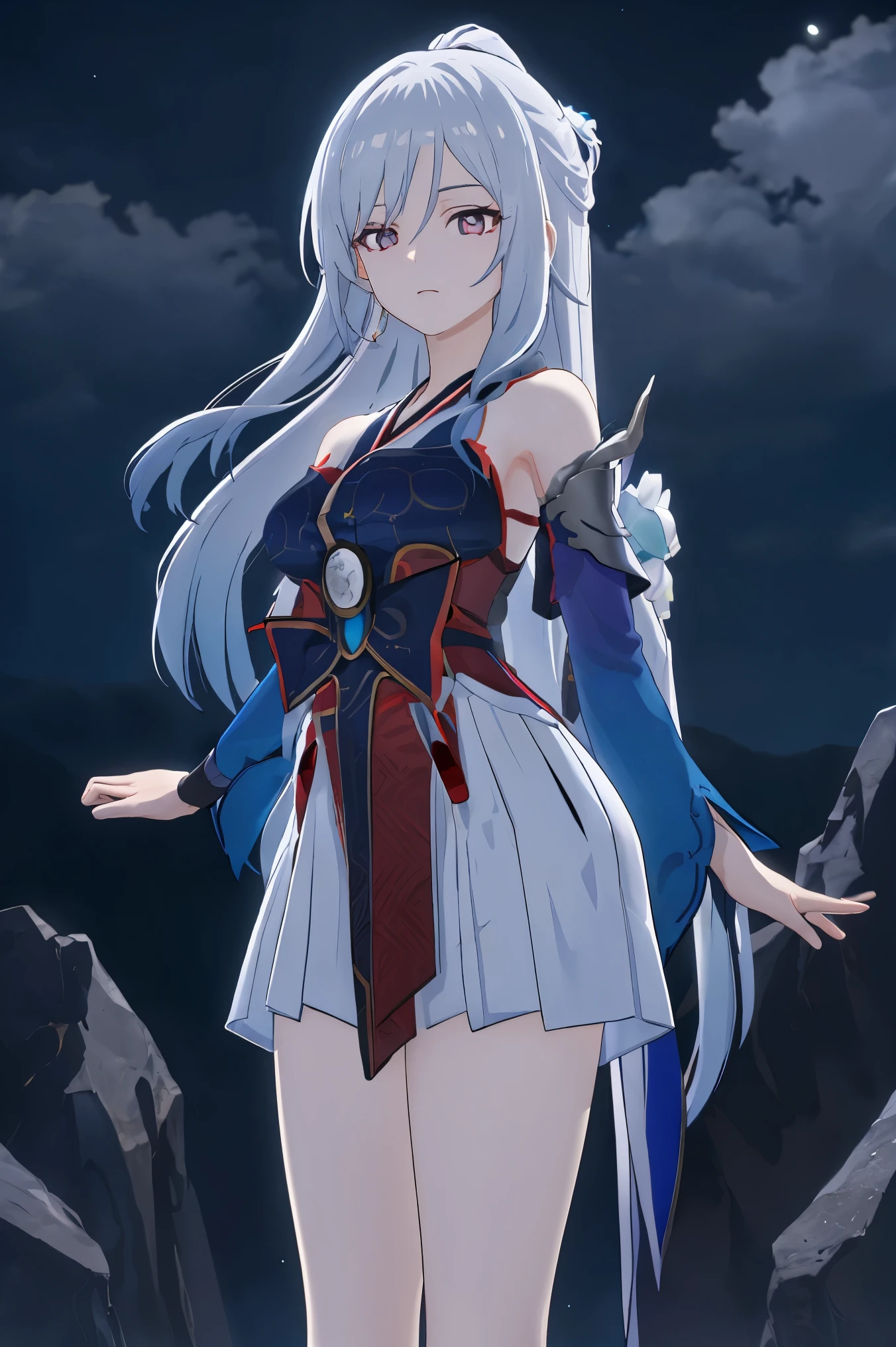 score_8_up, score_7_up, source_anime, 1girl, jingliu \(honkai: star rail\), long white hair with light blue tips,
BREAK ({white kimono:1.35}, {red hakama:1.35}, {wide sleeves:1.20}:1.2)
BREAK (super detailed),(beautiful eyes beautiful details eyes,Clean and delicate face),whole body,Standing posture,arms behind back,
BREAK night, crystal, floating hair, full moon, cloud, backlighting, depth of field,
BREAK (masterpiece:1.2), best quality, high resolution, unity 8k wallpaper,NSFW ,(illustration:0.8), extremely detailed face, perfect lighting, extremely detailed CG, (perfect hands, perfect anatomy),
