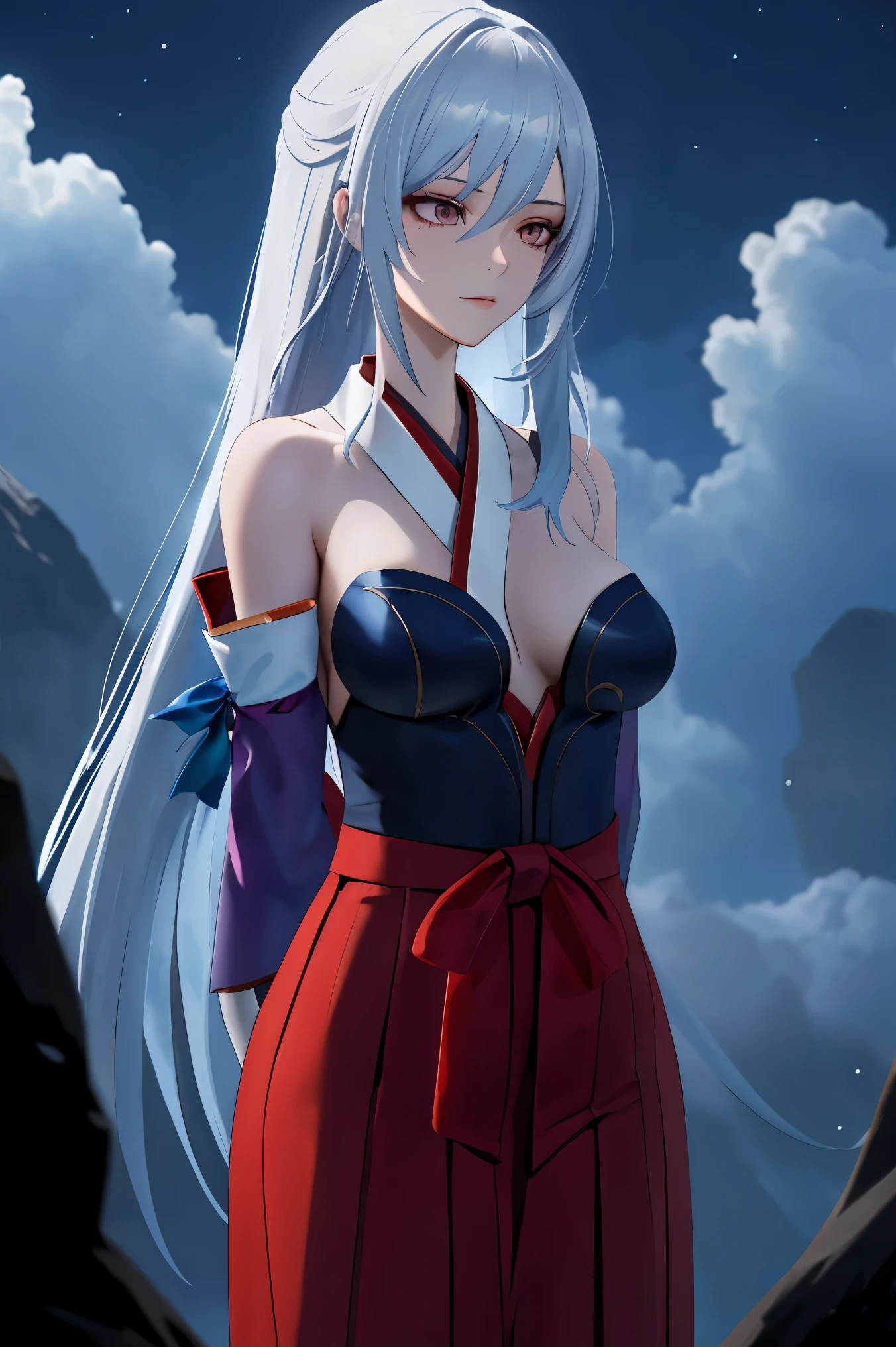 score_8_up, score_7_up, source_anime, 1girl, jingliu \(honkai: star rail\), long white hair with light blue tips,
BREAK ({white kimono:1.35}, {red hakama:1.35}, {wide sleeves:1.20}:1.2)
BREAK （super detailed），（beautiful eyes beautiful details eyes，Clean and delicate face），whole body，Standing posture,arms behind back,
BREAK night, crystal, floating hair, full moon, cloud, backlighting, depth of field,
BREAK (masterpiece:1.2), best quality, high resolution, unity 8k wallpaper,NSFW ,(illustration:0.8), extremely detailed face, perfect lighting, extremely detailed CG, (perfect hands, perfect anatomy),