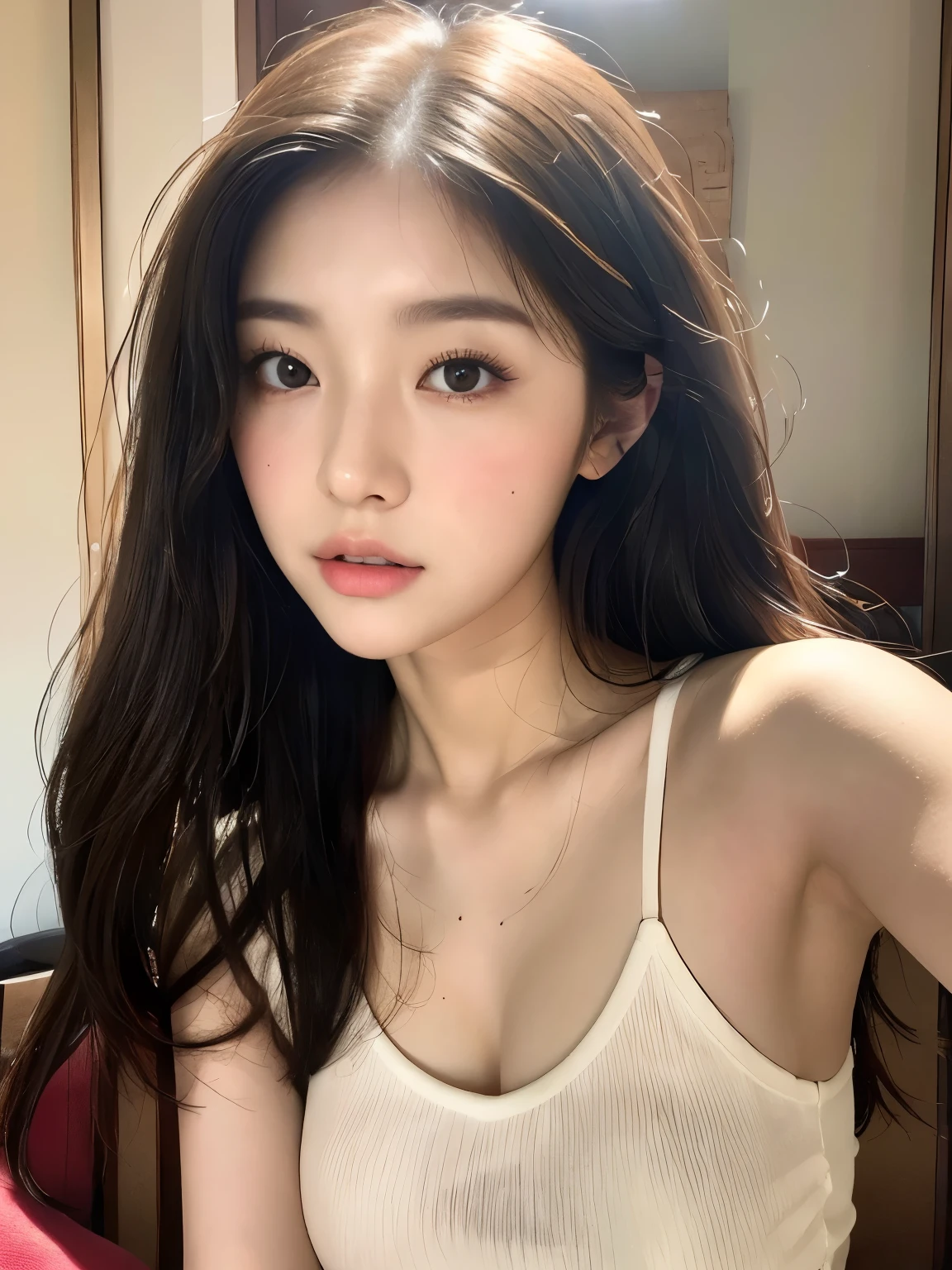 a close up of a woman in a white top posing for a picture, beautiful south korean woman, beautiful young korean woman, korean girl, gorgeous young korean woman, korean woman, beautiful asian girl, beautiful asian woman, chinese girl, asian girl with long hair, young cute wan asian face, jaeyeon nam, a young asian woman, beautiful japanese girls face