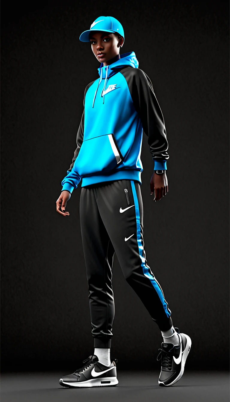 Un personnage 3D habiller en Nike sur fond noir 