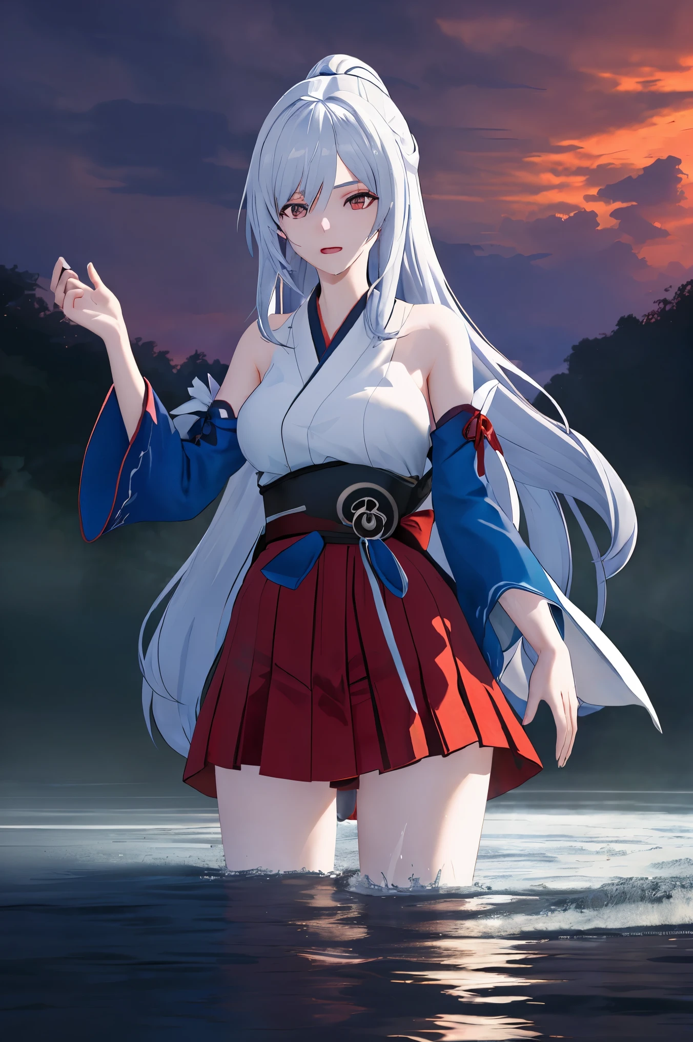 score_8_up, score_7_up, source_anime, 1girl, jingliu \(honkai: star rail\), long white hair with light blue tips,
BREAK ({white kimono:1.35}, {red hakama:1.35}, {wide sleeves:1.20}:1.2)
BREAK A girl is bathing in the river, getting wet, having fun, no make-up, rural scenery, sunset,
BREAK night, crystal, floating hair, full moon, cloud, backlighting, depth of field,
BREAK (masterpiece:1.2), best quality, high resolution, unity 8k wallpaper,NSFW ,(illustration:0.8), extremely detailed face, perfect lighting, extremely detailed CG, (perfect hands, perfect anatomy),