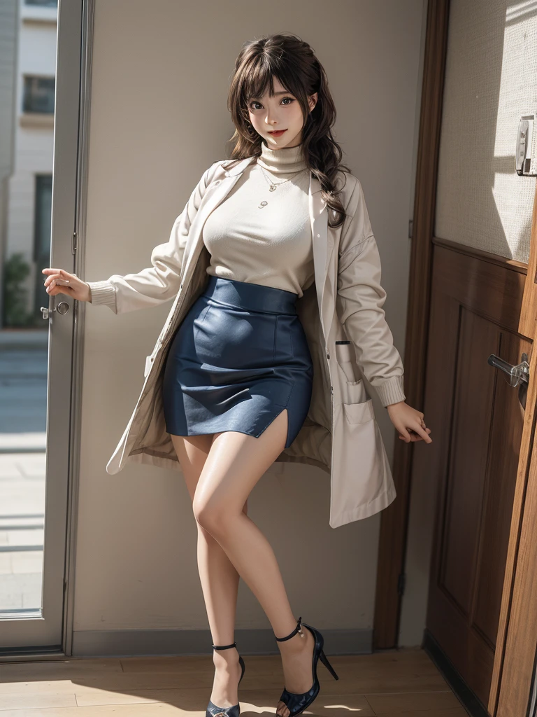 masutepiece, Best Quality, Illustration, Ultra-detailed, finely detail, hight resolution, 8K Wallpaper, Perfect dynamic composition, Beautiful detailed eyes, semi long, mid-chest, Natural Color Lip, Random and sexy poses,Smile,26 years girl、Colossal tits、Examination room、Red High-Neck Sweater: A cozy red sweater with a high neckline, perfect for chilly days. It adds warmth and style to your ensemble.
Navy Blue Pencil Skirt: A classic and elegant choice. The pencil skirt typically falls just below the knee, creating a flattering silhouette1.
Sheer Stockings: These delicate stockings add a touch of sophistication. They’re lightweight and perfect for pairing with skirts or dresses.doctor coat
Blue High-Heeled Shoes: Elevate your look with blue high-heeled shoes. They elongate your legs and add a polished touch.
Brown Hair: Your natural hair color complements the overall outfit. It’s versatile and goes well with various styles.
White Coat (Like a Doctor): The white coat adds a professional touch, reminiscent of a doctor’s attire. It’s a symbol of authority and expertise.