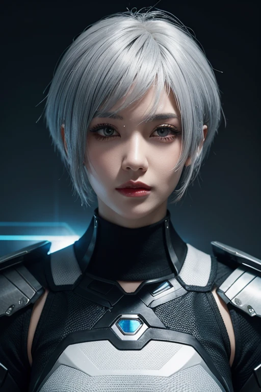 cyber punk　woman　gray hair　short