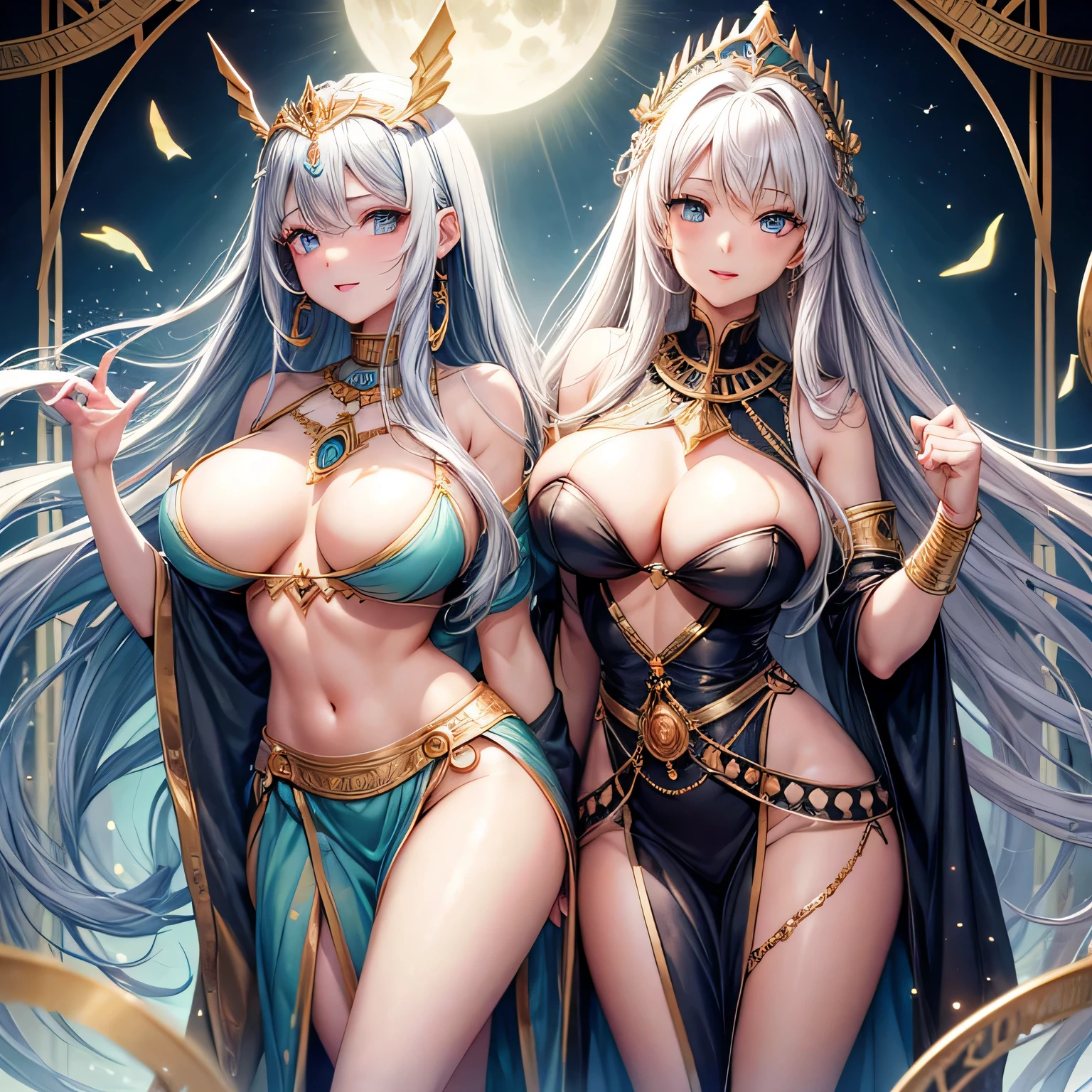 whitening gray hair long hair blue eyes smile tiara green egyptian costume beauty sexy big breasts mature whole Mysterious Charm fascinating I don't think so. pyramid valley key beautiful breasts cover your mouth fortune teller holding tarot cards in hand egyptian ankh Inside the pyramid palace sun moon