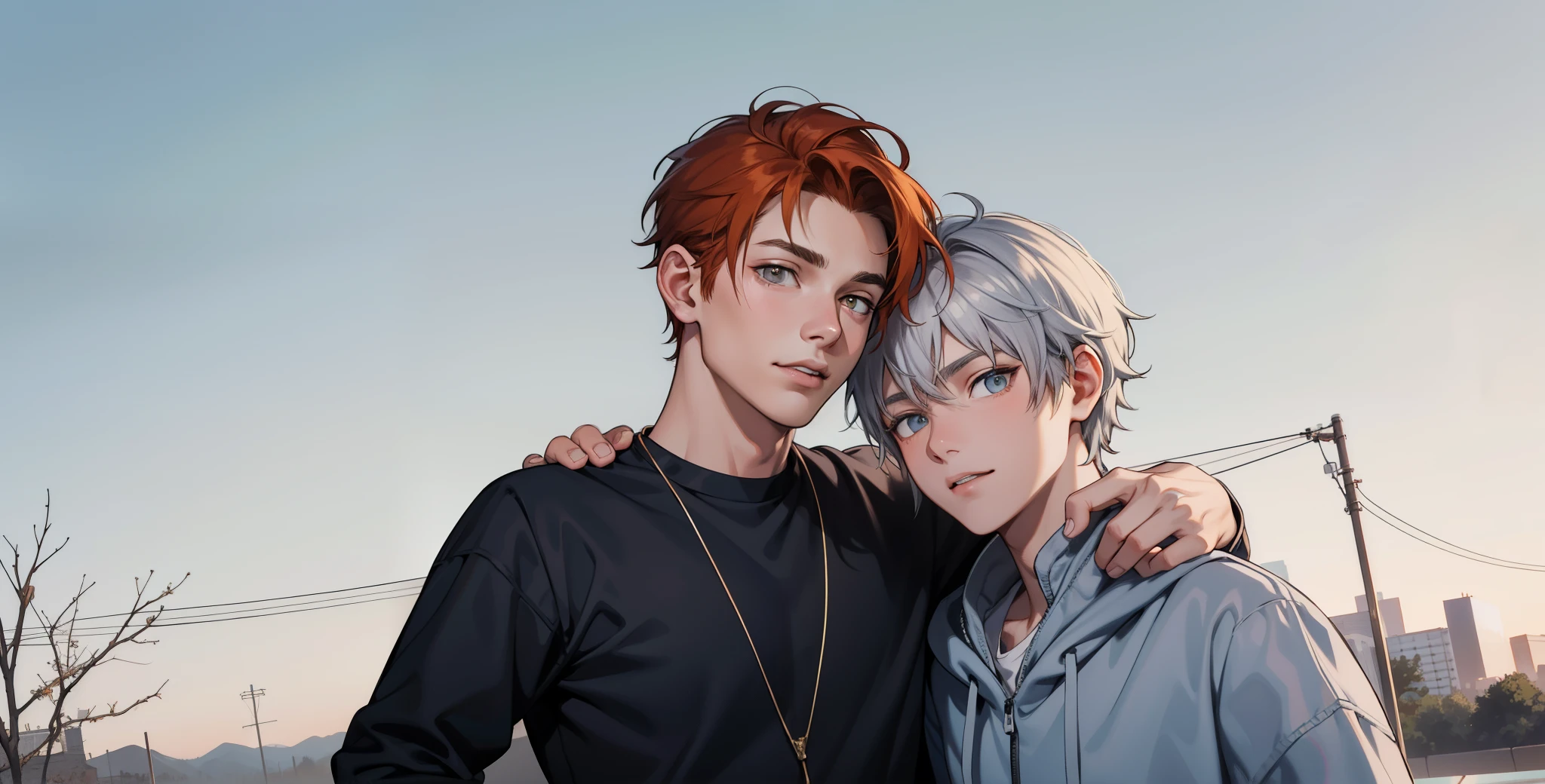 two boys orange hair and gray hair