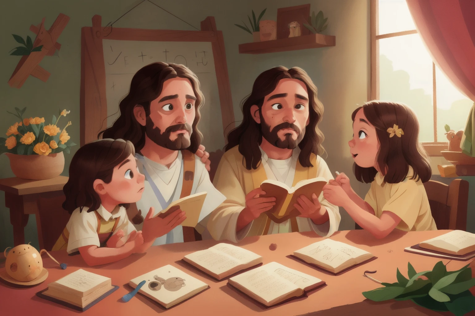 Portrait of Jesus teaching children catechism