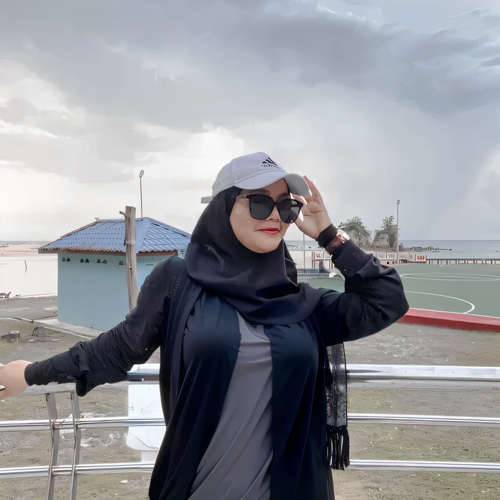 ((SUNGLASSES))), (((Chubby:1.3))), ((HIJAB)), (Best Quality, hight resolution, Realistic:1.37), Detailed face and expression, The Frightened Woman, pixie cut, sickly, Worn-out appearance, Swamp environment, standingn, Seductively drowning in a swamp, Distressed flared satin, cloudy water, Sinking Feeling, gloomy atmosphere, Foggy surroundings, dark shadows, A Surreal Touch, soft-lighting, creepy ambiance, can't cope with shame