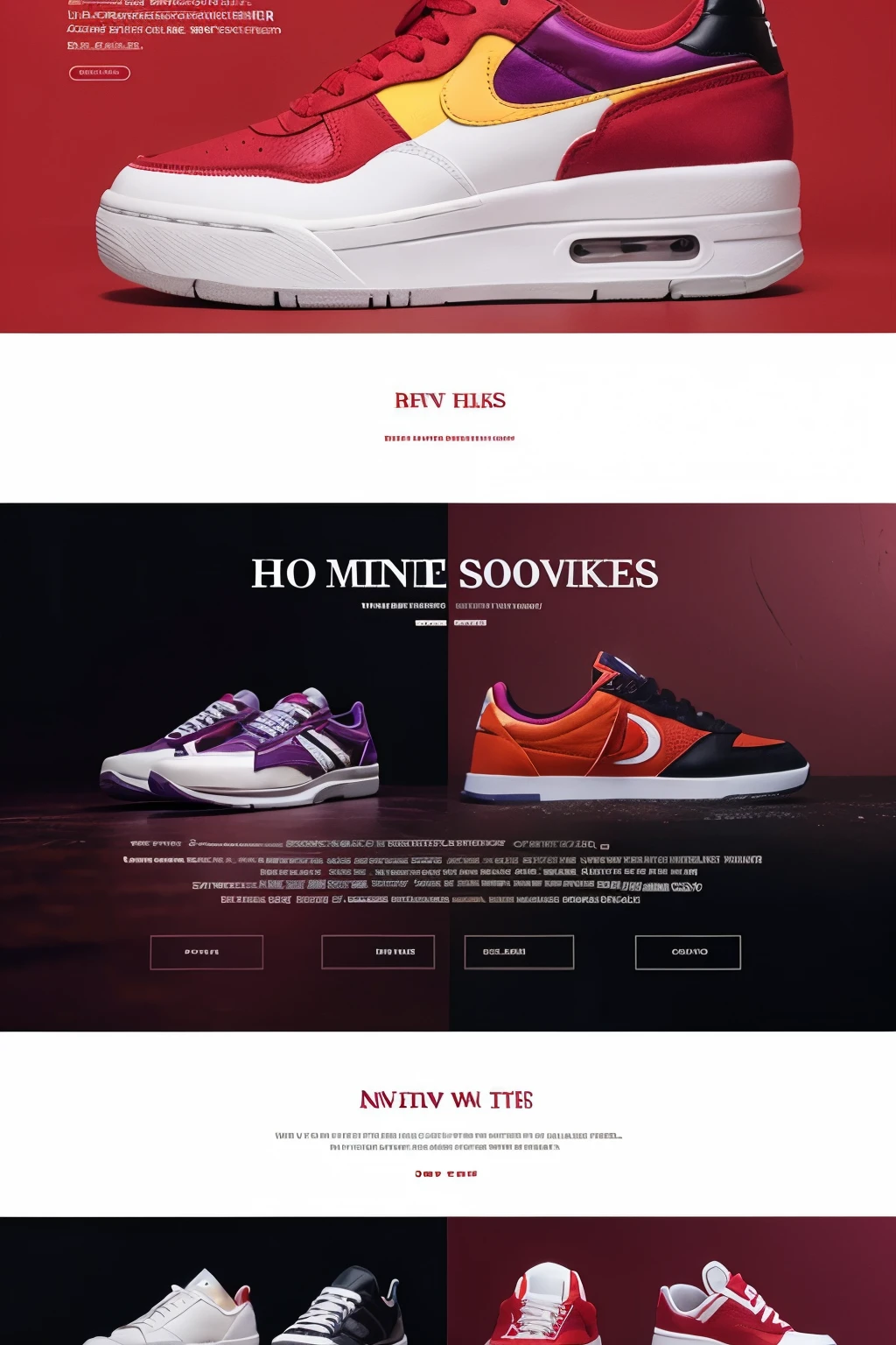 web site, full home page, sneakers, red, purple, yellow
