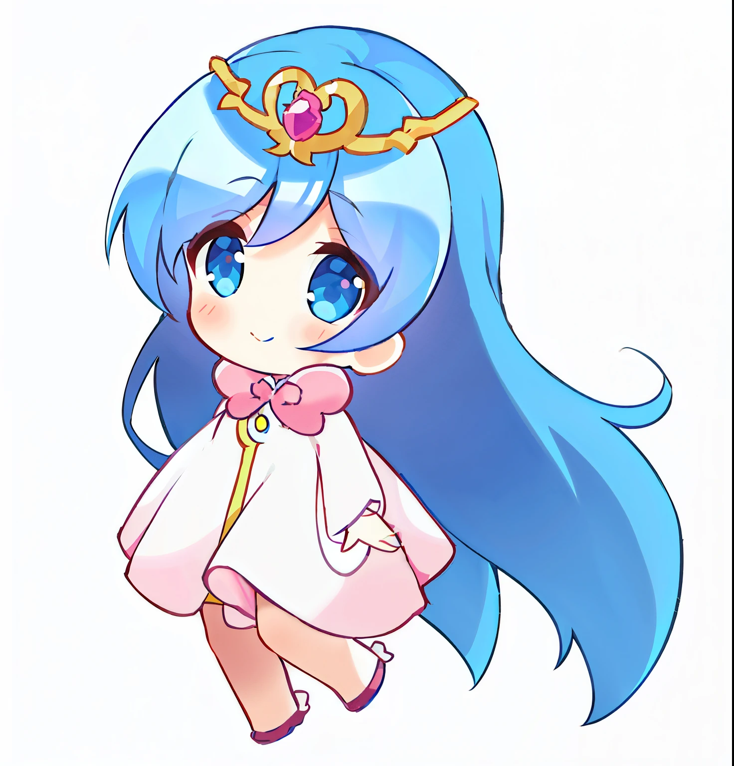 Cartoon girl with blue hair and a crown on her head, anime princess, zodiac girl,, cute:2, princess of light, anime chibi, chibi art, kawaii chibi, Hero 2D Fan Art Art Station, anime moe art style, Beautiful blue hair girl