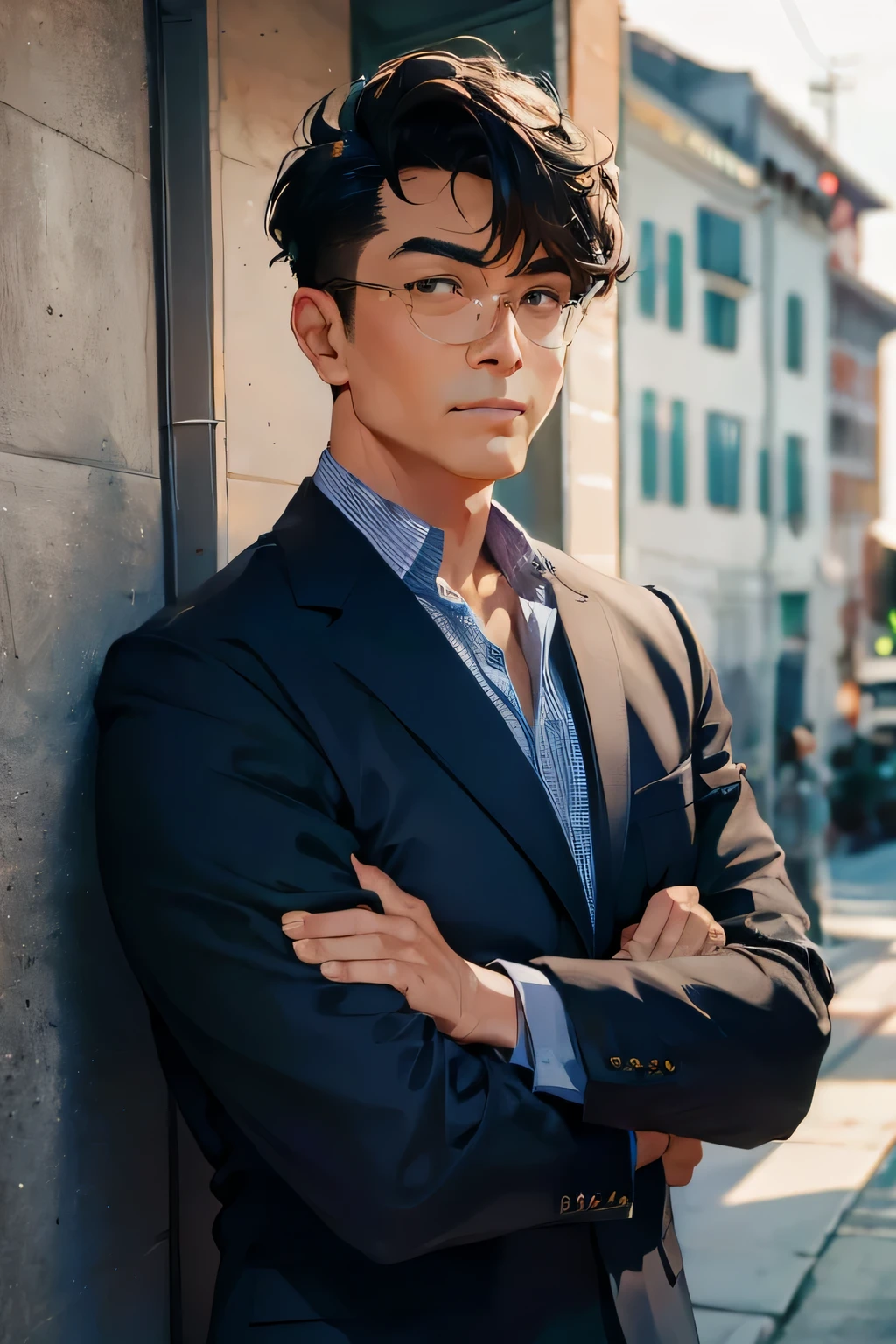 Well-groomed hair, wear thin metal glasses