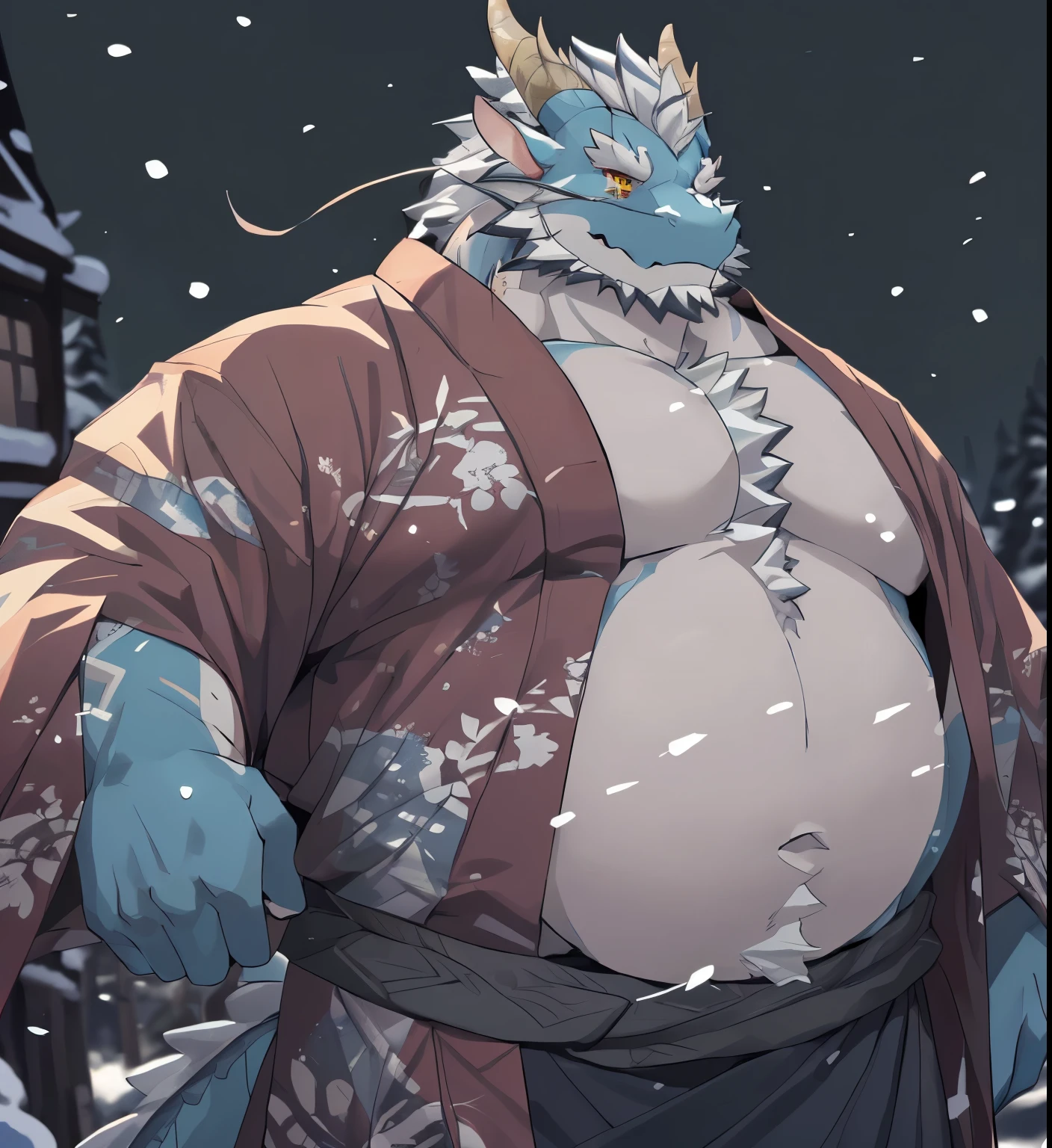 (black skin oriental dragon),(Black and White Yin Yang Shogun Naked Breasts Kimono),Strong stance,stand calmly,(The background is a city covered in ice and snow:1.2),abdomen ,heroic posture valiant,perfect masterpiece,Various facial details,distance perspective,specific description,masterpiece,CG,(golden eyes),black and white pattern,dark purple tail,General,heroic posture,dragon,black and white fur,specific facial details,Half body,(Chang Ling),((middle aged)),(Face focus),(16K),HD,black and white belly,temple,beard,(Noodles),different students,(Black and white yin and yang nude kimono),(black and white hair),Strong,muscle,(High resolution:1.3),(Standing in front of the snow-covered city),(close up),(Detailed face:1.5),Perfect details,(Half body),(Detailed depiction of face:1.5),(Zoom in on face:1.5),(White Noodles:1.2),(black beard:1.3),(white face;1.6),white body，Dense chest hair，dense abdomen hair，naked abdomen，Naked breasts，Fat body