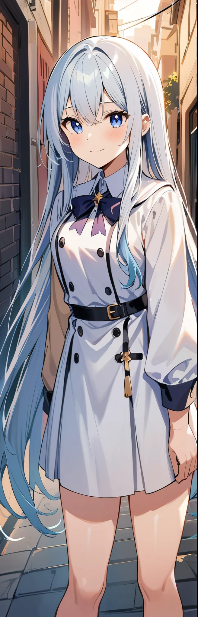 (((8K))), (((hight quality))), (((high-level image quality))), (((smile))), (((white gothic lolita))), (((full moon))), (((hight quality starry sky background))), (((hair over one eye))), (((white hair))), (((Straight long hair))), (((deep blue eyes))), ((())), (((cross earrings))),