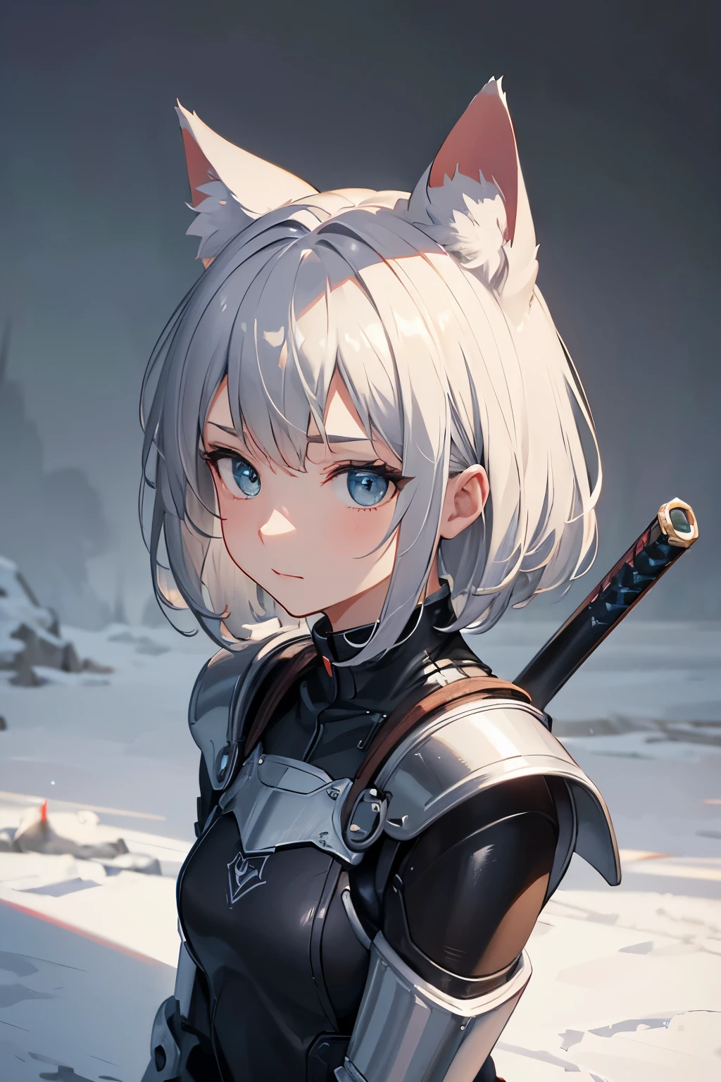 (best quality,4k,highres,masterpiece:1.2),ultra-detailed,realistic,HDR,ultra-fine painting,professional,vivid colors,portraits,classic,soft light,gray background,subtle shadows,white light,sharp focus, physically-based rendering
1girl, short silver hair, cat ears, white armor, great sword