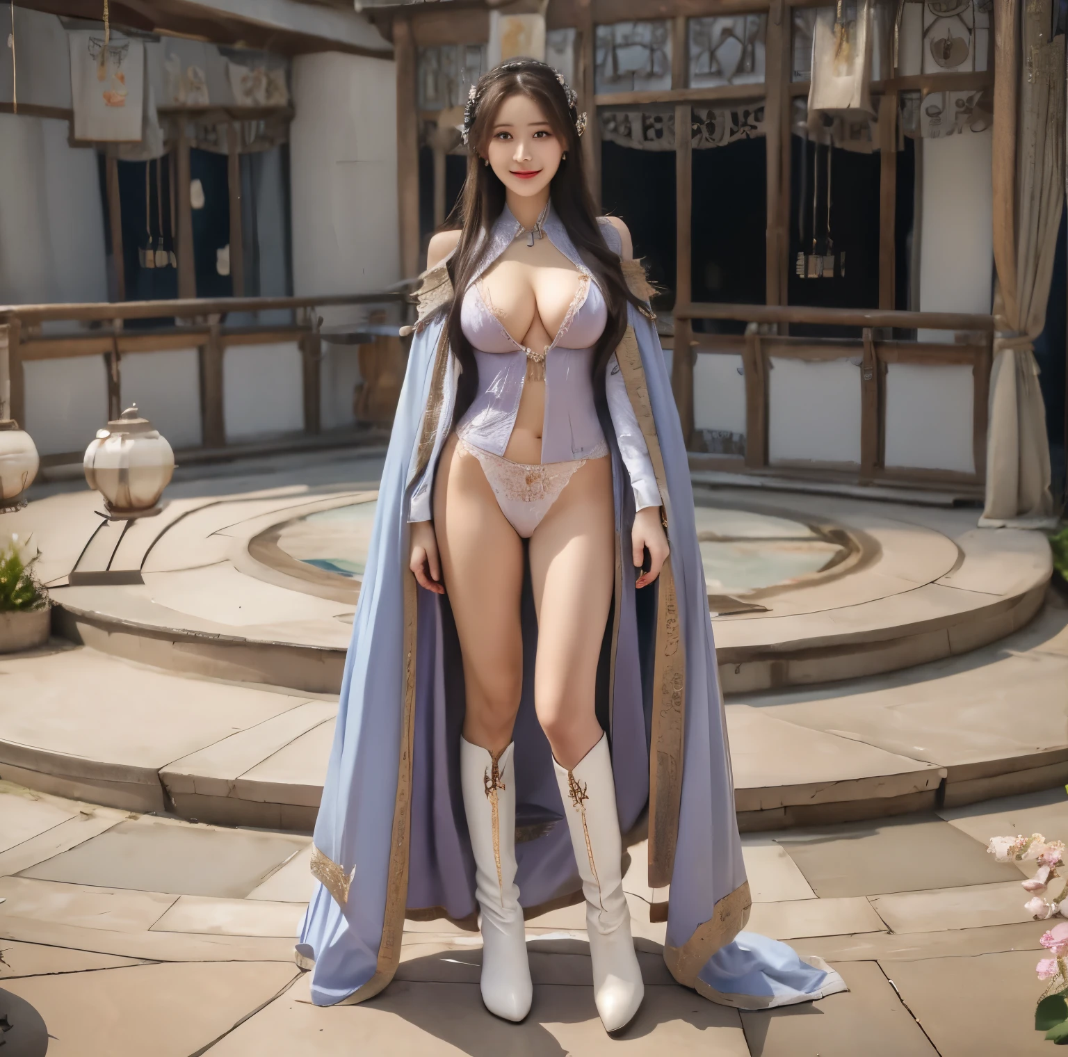 美麗的fantasy皇后, anime goddess, full body xianxia, ((美麗的fantasy皇后)), sweet smile,Sexy red bikini underwear,high-cut underwear,Long-legged girl,put on boots,White boots,huge breasts,Put on your hat, fantasy服装, Sha Xi, ((美麗的fantasy皇后)), Put on the priest's cloak, full body purple cloak, 穿着fantasy服装, Anime girls cosplay look at the audience,facing the audience,Put your hands beside you,flowing long hair,Surreal 8000g,Impeccable,masterpiece,professional artwork,famous artwork,Light,movie bloom,perfect face,pretty face,fantasy,Dreamy and magical,not real,intricate details,Exquisite pattern
