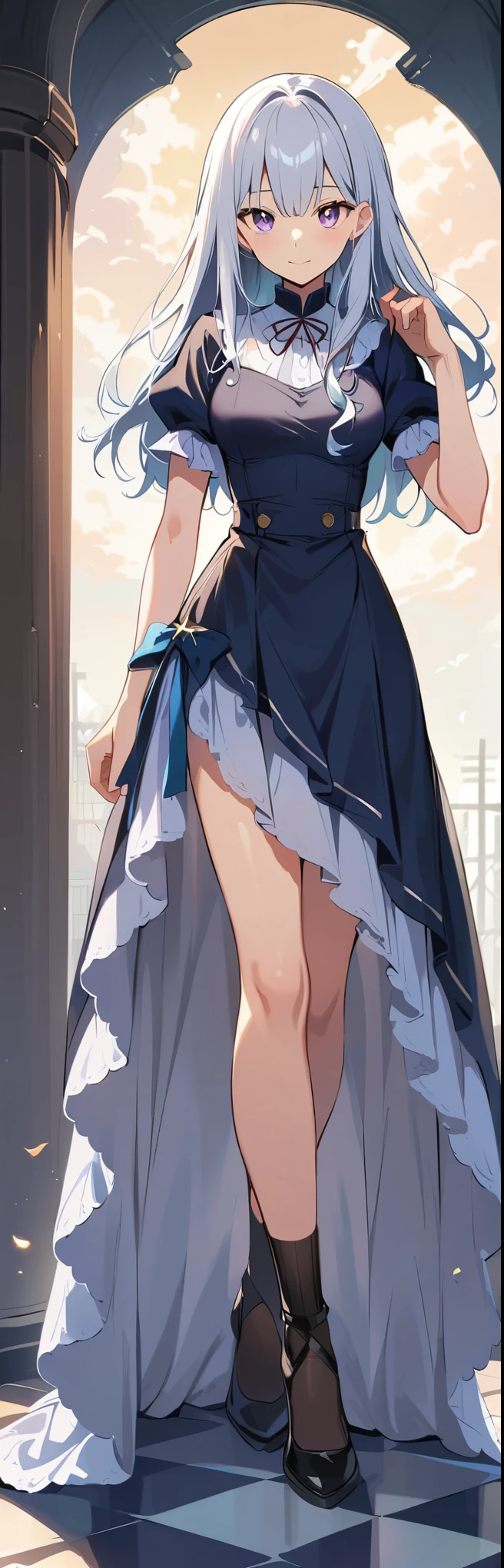 (((8K))), (((hight quality))), (((high-level image quality))), (((smile))), (((white gothic lolita))), (((full moon))),  (((hight quality starry sky background))), (((hair over one eye))), (((white hair))), (((Straight long hair))), (((deep blue eyes))), (((16 years old))), (((cross earrings))),