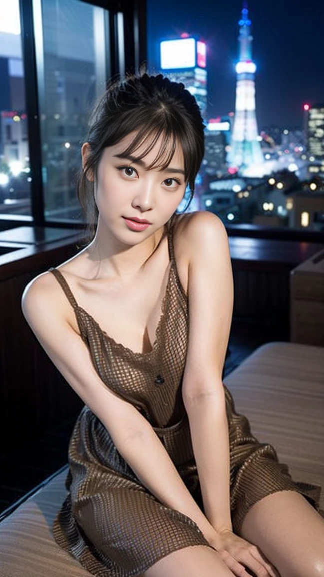 dark brown hair、light brown eyes、Japanese actress face、 lady、I'Iは彼とIが好きです'I'Iは40歳くらいです.、(intricate details:1.2)、(which one is the top?:1.4)、 (ultra high resolution:1.2)、ultra high resolution、(finely tuned)、(detailed facial features)、nffsw、8K resolution、D cup size breasts、long hair、rooftop bar、night view、luxurious space、relax、、,full body photo、head to toe shot、beautiful feet、camisole dress、beautiful feet、she, center of fashion, extreme details, very detailed, realistic, hourglass body, obscene pose,、、I cry a lot、tears、diagonally from below、raise your chin、put your butt against the wall、relaxした表情、Pose of Weakness、(auraroid photo:1.2)、from outside the window、Transparent painting masterpiece、8K、32k、highest quality、(Details of both eyes)、1 girl、elegant、(loose dress :1.4)、night view。(Low - Angle、Tilting his head, he peers in.:1.2)、Hilarious、look at the camera、