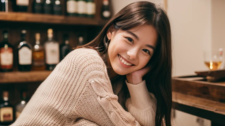 Smiling young woman with whiskey