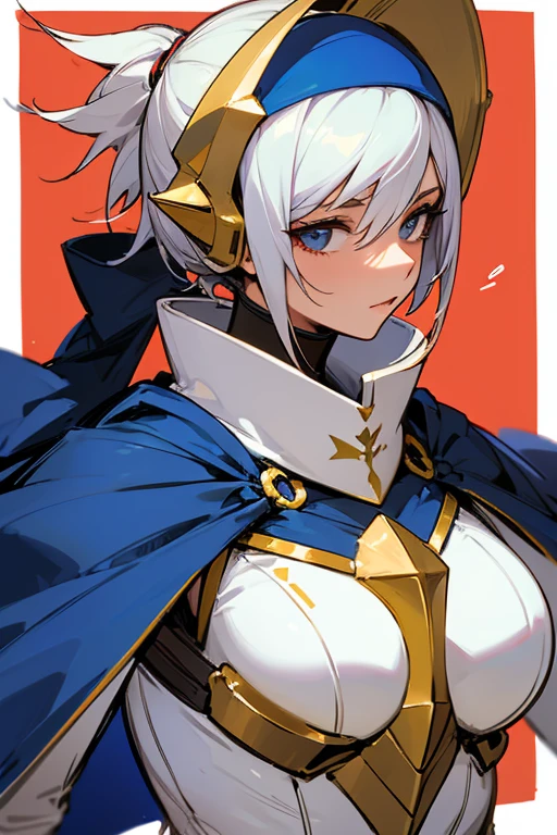 Girl, short white hair, beautiful white eyes, big breasts,🤍⚪️