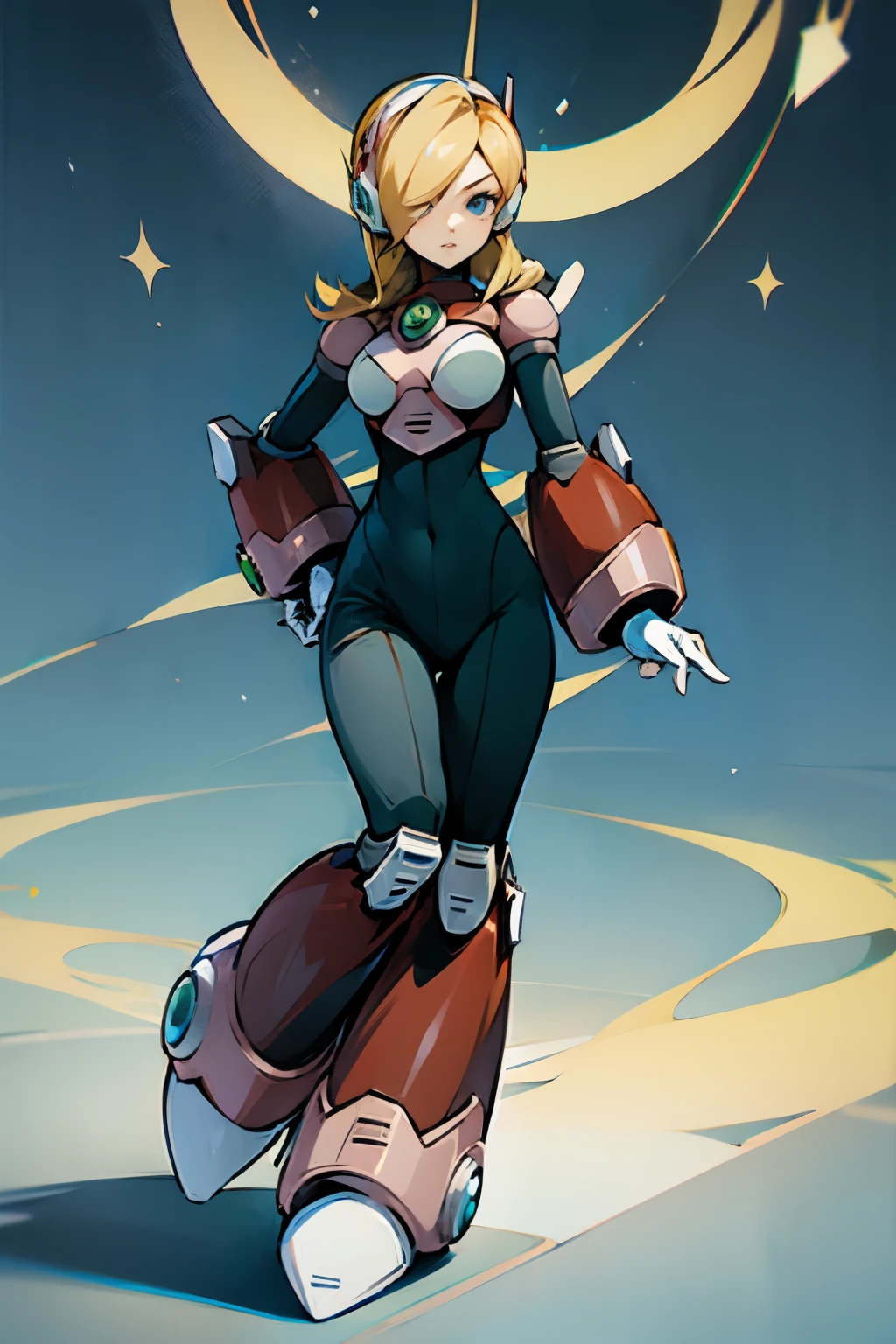 Megagirl, estilo megaman, female version of Magaman X, robotic, Mechanical parts, loira 