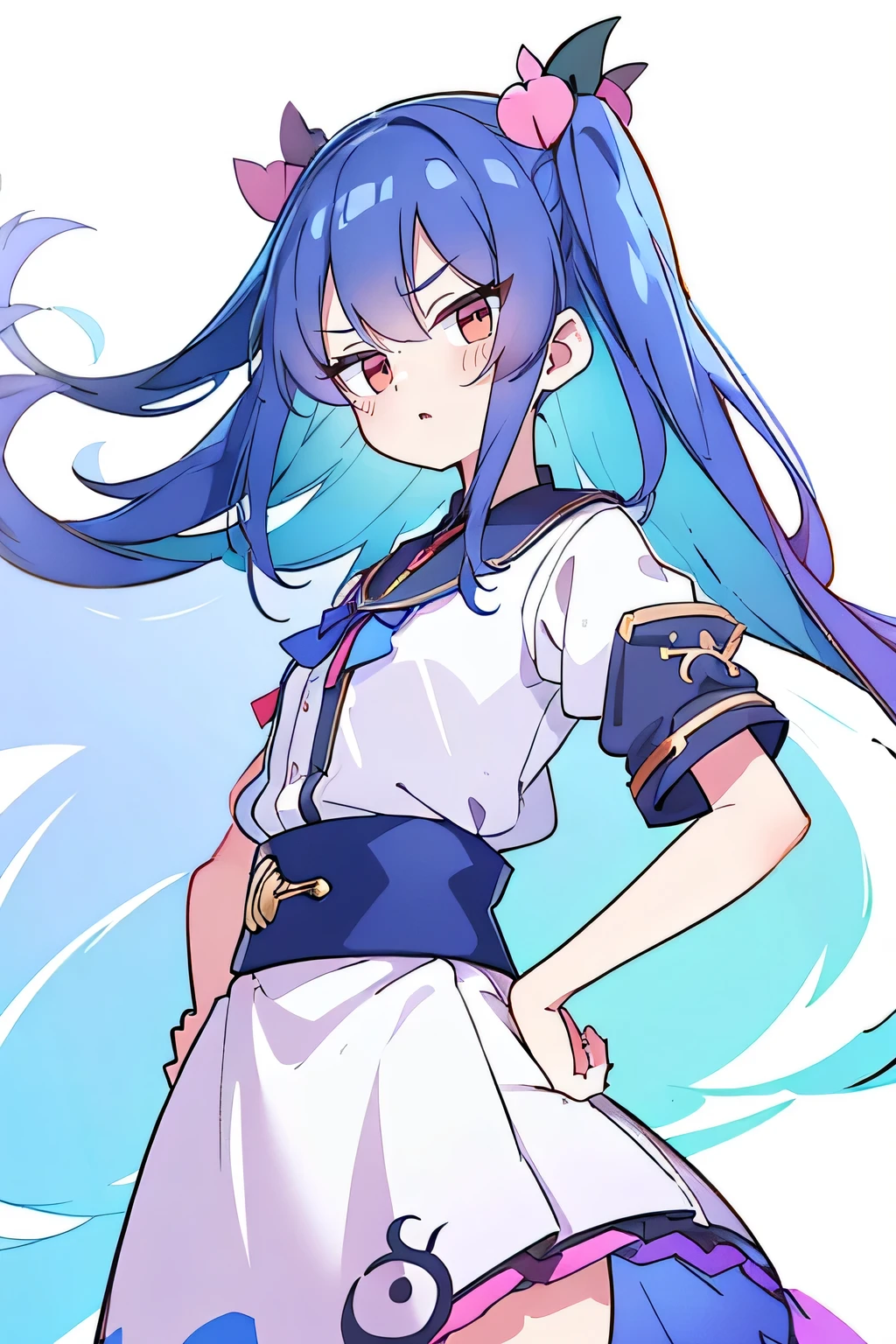 (masterpiece),best quality, expressive eyes, perfect face, 1girl,
Put your hands on your waist,fair, Gorgeous,Japanese cartoons,girl,lola,Hina Angel, blue hair, blue haired, floating clothes,Grab your waist, Grab your waist, hands on hips , hands on hips,flat chest