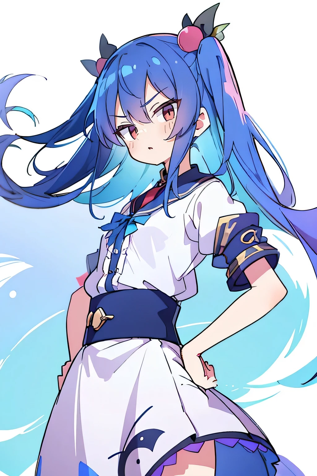 (masterpiece),best quality, expressive eyes, perfect face, 1girl,
Put your hands on your waist,fair, Gorgeous,Japanese cartoons,girl,lola,Hina Angel, blue hair, blue haired, floating clothes,Grab your waist, Grab your waist, hands on hips , hands on hips,flat chest