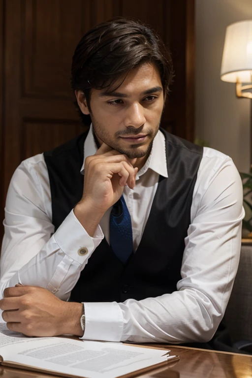 Um empresario bonito e elegante trabalhando