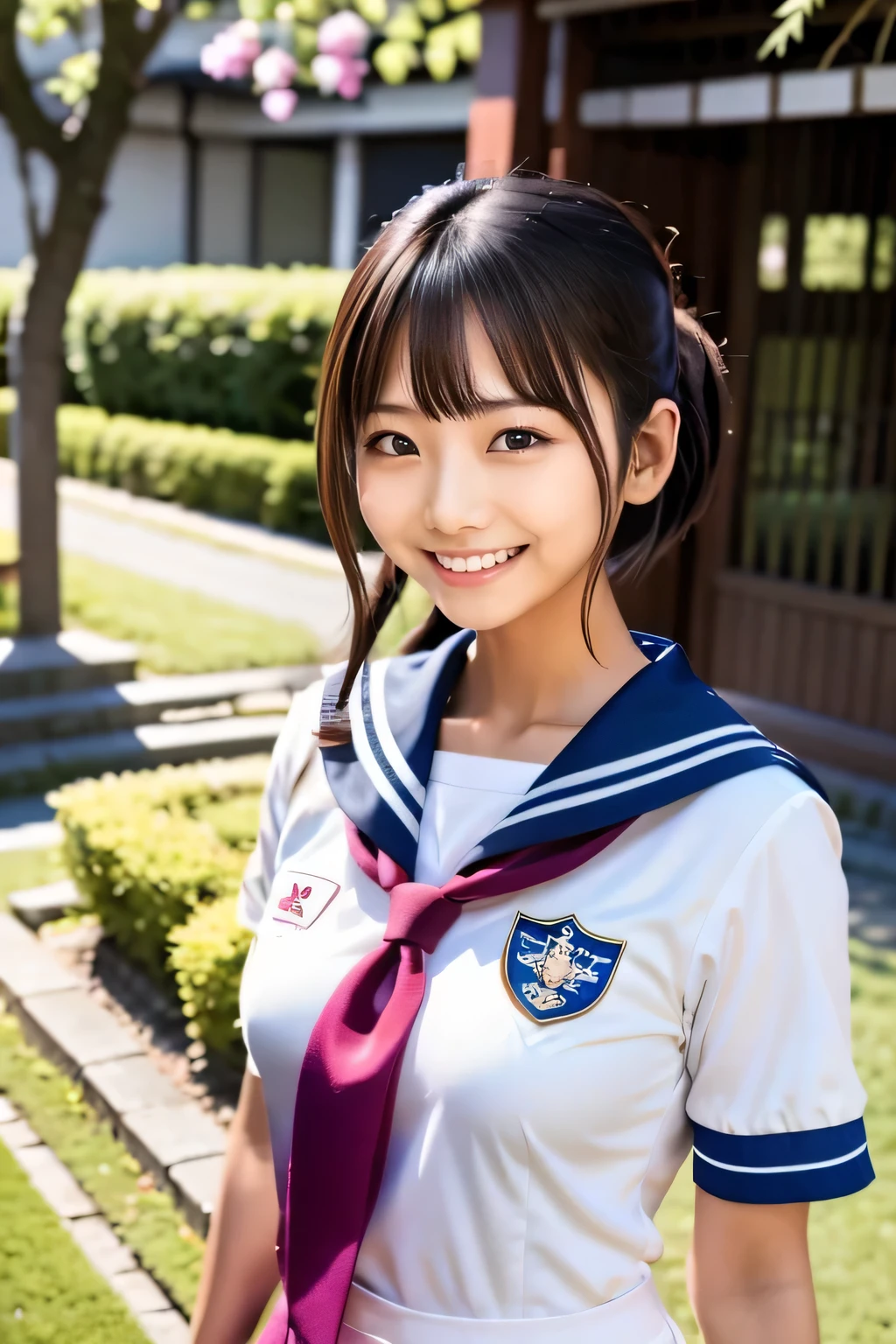 Arafe Asian woman in sailor suit smiling for a photo, wearing japanese , seifuku, shinkai makoto, iwakura lain, eat and drink, rumiko, japanese , Another close up of Iwakura, japanese girl , Chiho, akiko takase, Aya Takano, nishimiya shouko, high resolution, High quality photos, look at viewer