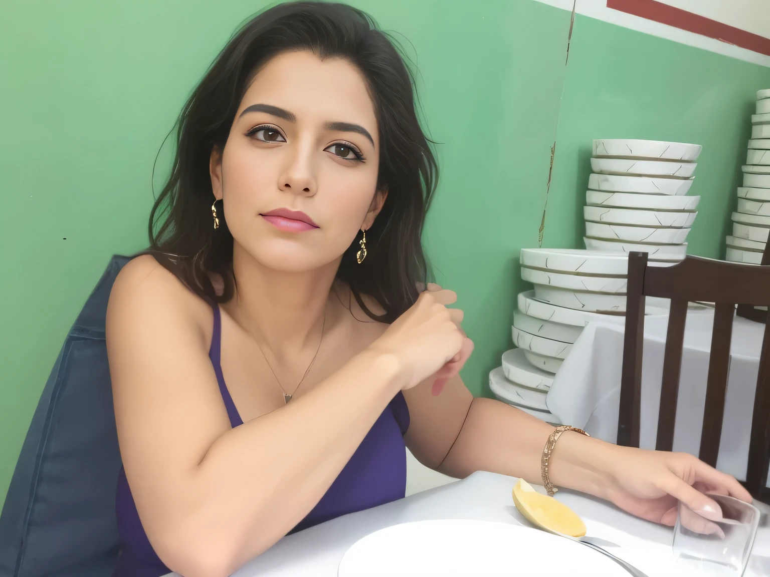 there is a woman sitting at a table with a plate of food, fernanda suarez, by Nándor Katona, by Amelia Peláez, magda torres gurza, valentina remenar, malika favre, lorena avarez, profile image, by Glòria Muñoz, 35 year brazilian mother