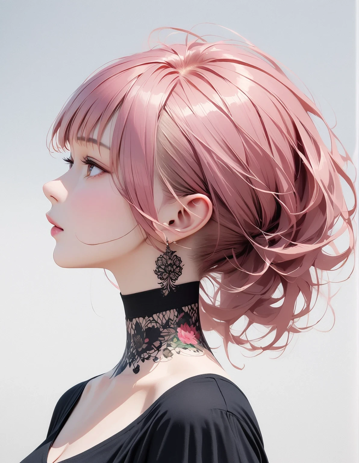 Yayoi Kusama,(best quality,4K,8K,high resolution,masterpiece:1.2),Super detailed,(actual,photoactual,photo-actual:1.37),simple modern art,Close-up of woman with lotus tattoo on neck, flowing long black hair, Black simple clothing, Skin is pure and smooth, slender beautiful eyes, by Mei Qing, Elegant and beautiful digital art, Beautiful digital illustrations, beautiful portrait, Combination of watercolor painting and photography, Has a high octane rating.