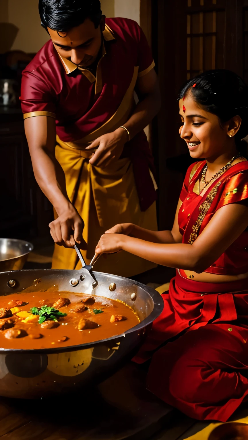 best quality,ultra-detailed,realistic,highres,(family portrait),(Indian family),(elderly grandparents),(parents),(children),(traditional attire),(warm lighting),(passing down traditions),(curry recipes),(togetherness),(love and bonding),(generations),(traditional Indian background),(detailed facial features),(emotional expressions),(happiness and joy),(cultural heritage),(hand gestures),(authentic artwork),(homely atmosphere),(nostalgic),(authentic Indian cuisine),(traditional cooking utensils),(flavorful spices),(rich aromas),(aromatic curry),(inheritance),(family values),(generational wisdom),(celebration of culture),(cherishing memories),(family heirlooms),(unforgettable moments),(Indian folk music in the background)