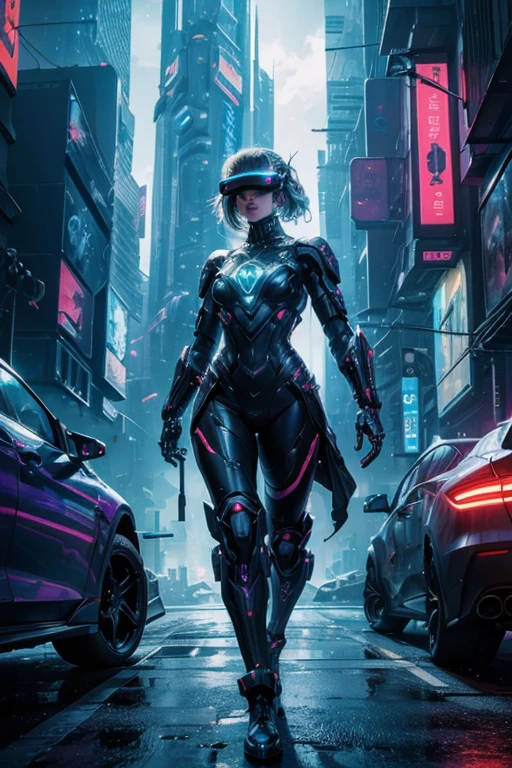 (high resolution, cyberfantasy scenario, futuristic, neon lights, holographic projections, advanced technology, bustling cityscape, flying vehicles, virtual reality, humanoid robots, futuristic fashion, mega-corporations, cybernetic implants, immersive gaming experience, action-packed, adrenaline rush, dystopian, dark and gritty, cyberpunk aesthetics, city of the future, epic battles, glowing cyberspace, thrilling adventures)
