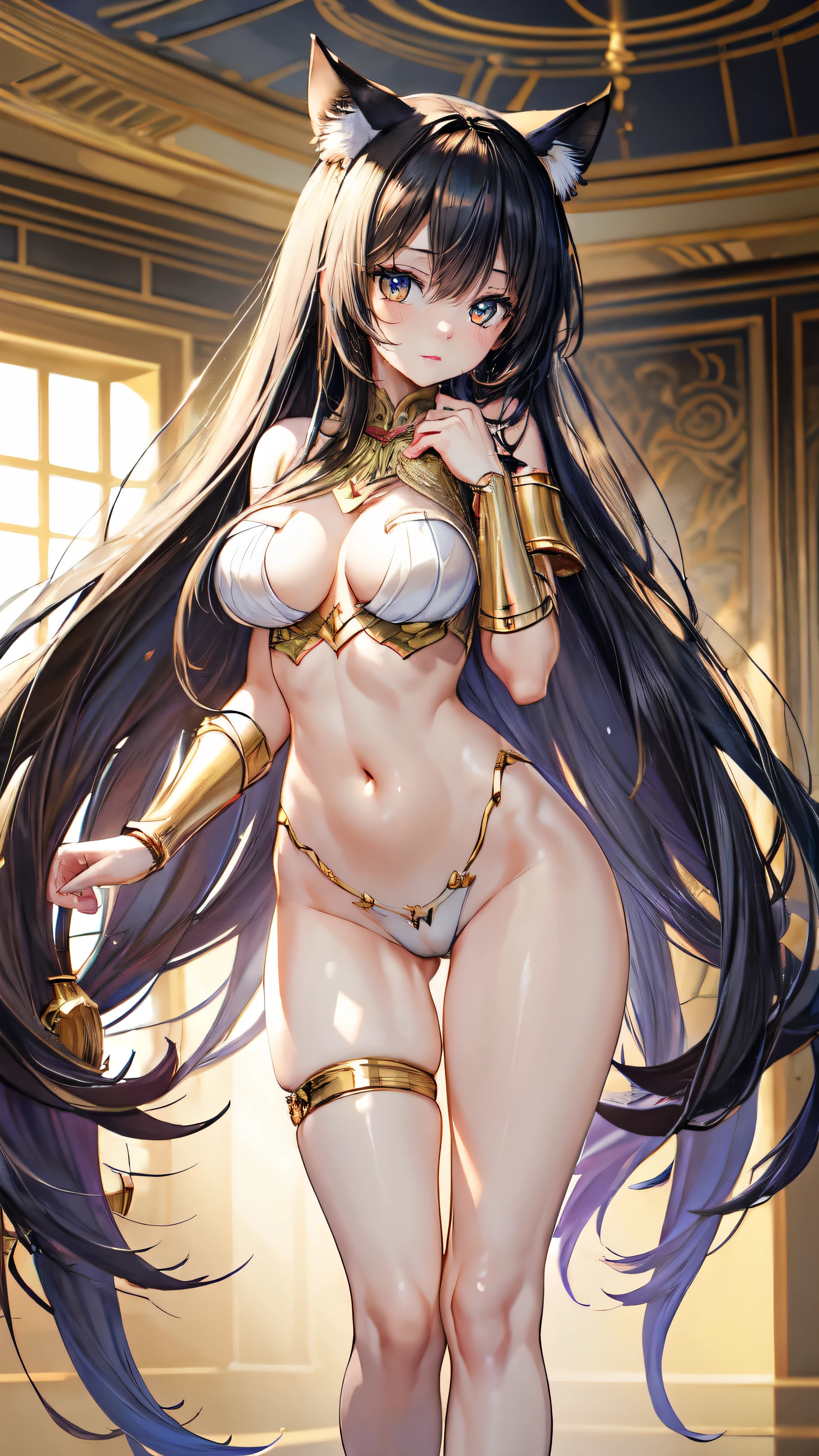 ((Highly accurate drawing in every detail)Extremely precise depiction)[High resolution],(detailed illustrations,Very fine and detailed drawing,Delicate drawn lines with tempo,Realistic texture expression),[color traced main line],[ruins background [Ancient Egypt]],HENTAI (ANIME Girl (beautiful) ) cyborg [(tanned skin) [Lustrous black hair]],((Bastet) Beautifully decorated golden cyber armor) ([Complex decorative processing] [elegant],Gorgeous golden luster (Polished reflective luster)) [Gorgeous and luxurious],gravure,[Oparts Lost Technology [Hierograph]],(intricate and beautiful decoration [Dense detail]),(Detailed and beautiful skin expression [transparency]),Precisely drawn eyes[perfect eyes detailed(Iris drawn in minute detail)(Beautiful eyes like jewels)],[eyes light[Pinpoint lighting for the eyes]],[long and beautiful eyelashes],[precisely drawn hair [Detailed beautiful and shiny hair]],(perfect hand detailed [Beautiful fingers that don&#39;t break [beautiful nails]]),(perfect anatomy(perfectly balanced proportions))[[full body portrait]],[[Design built to the highest level]][ideal color coordination(Accurate simulation of light and material interactions)],([Precision Detail](detailed,高fine)),[Visual art that tells a story],((highest quality)fine[[High density drawing]])(4K Quality)