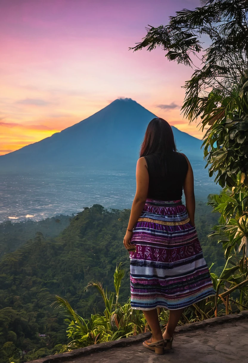 Chica extranjera viendo el atardecer en Guatemala