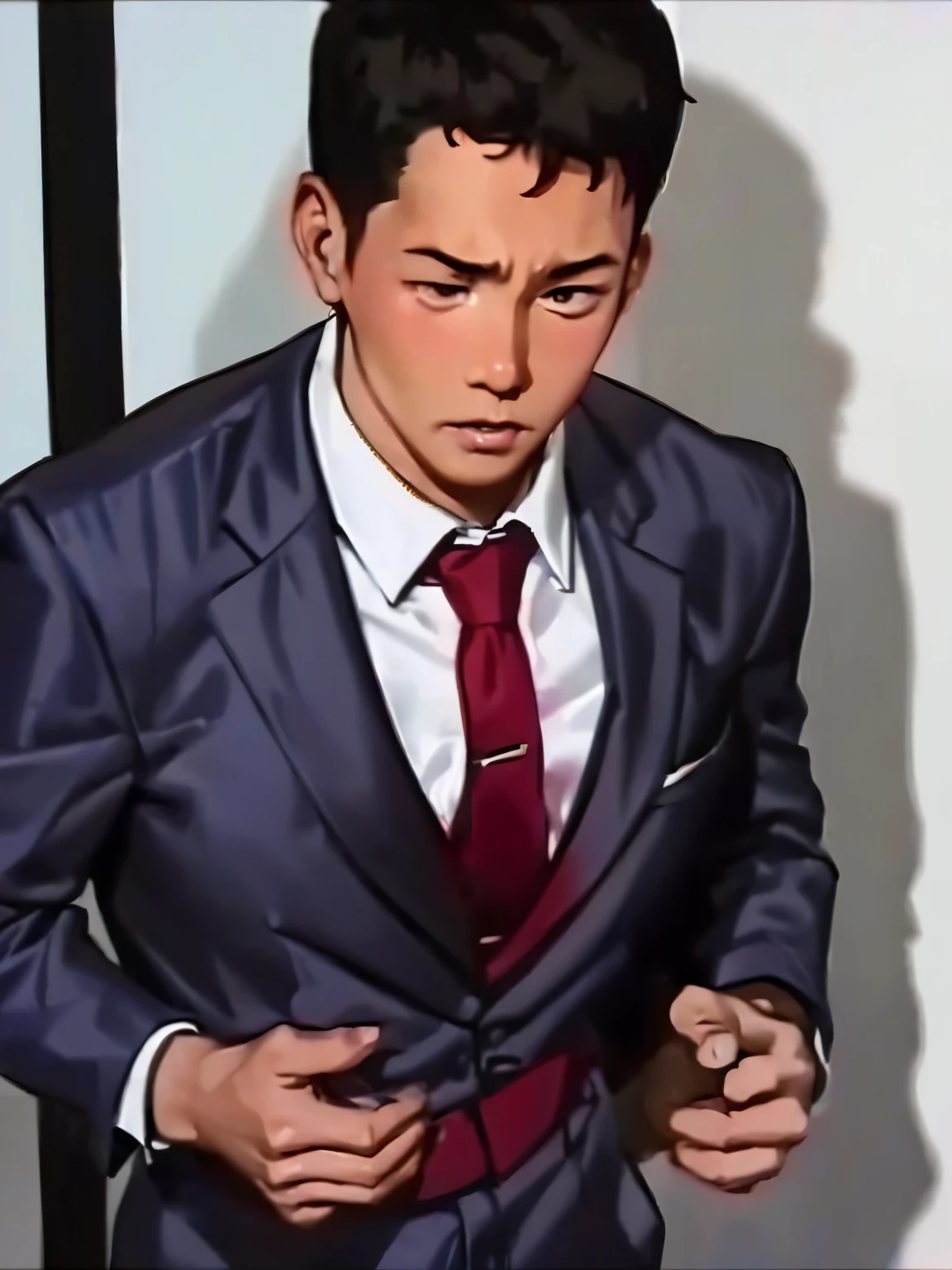 alone,1 male, wearing a suit,tie, in the street,Tokyo,detailed background, Beast Senpai,