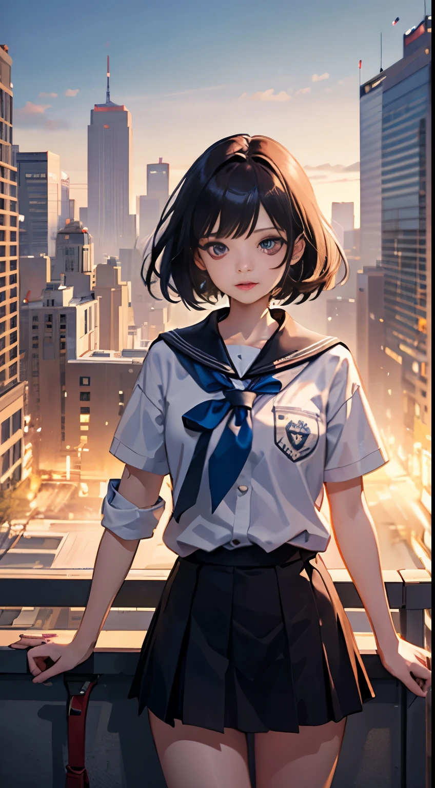 (Extremely detailed CG unified 8k wallpaper),(masterpiece), (best quality), (Super detailed), (Best Illustration),(best shadow), Cowboy shooting, (sharp eyeliner, eye shadow, delicate eyes:1), city background, ,rest , (Star 15 School:1.2), hair accessories, ,