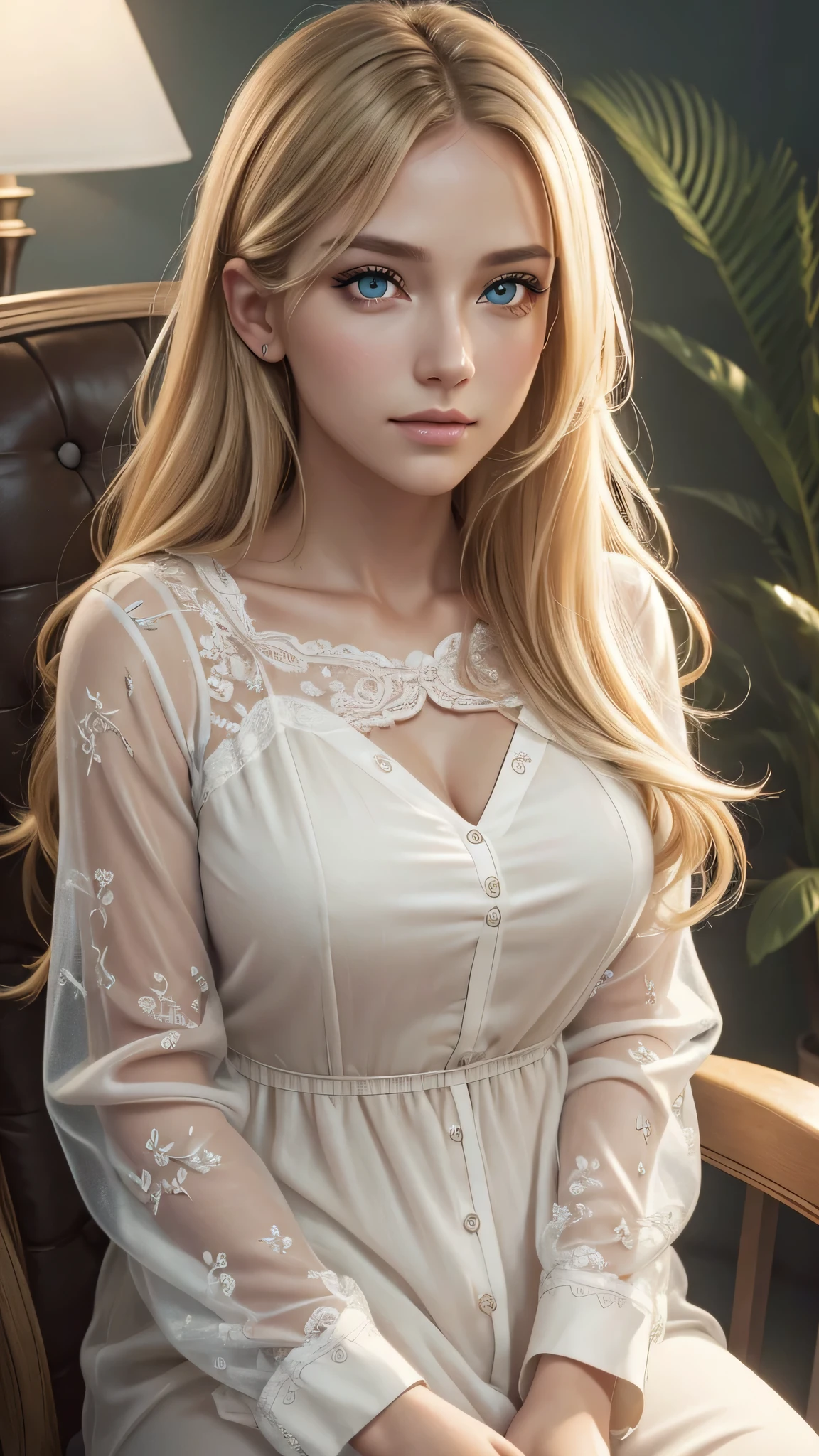 (((Blonde、forehead、long hair、White background、dress、Russia、Northern Europe、シンプルなWhite background)))、masterpiece, Highest quality, 8k,, 20th Generation, (Large Breasts:1.2), Background is white, cute, alone, sad, close, cute, Girlish, Delicate girl, Pure beauty, RAW Photos, Professional photography, Portraiture, Soft Light, Professional Lighting, Backlight, Upper Body, Sophisticated, Film Grain, (Eye and facial details:1.0) , Beautiful, flowing hair, Silk blouse,