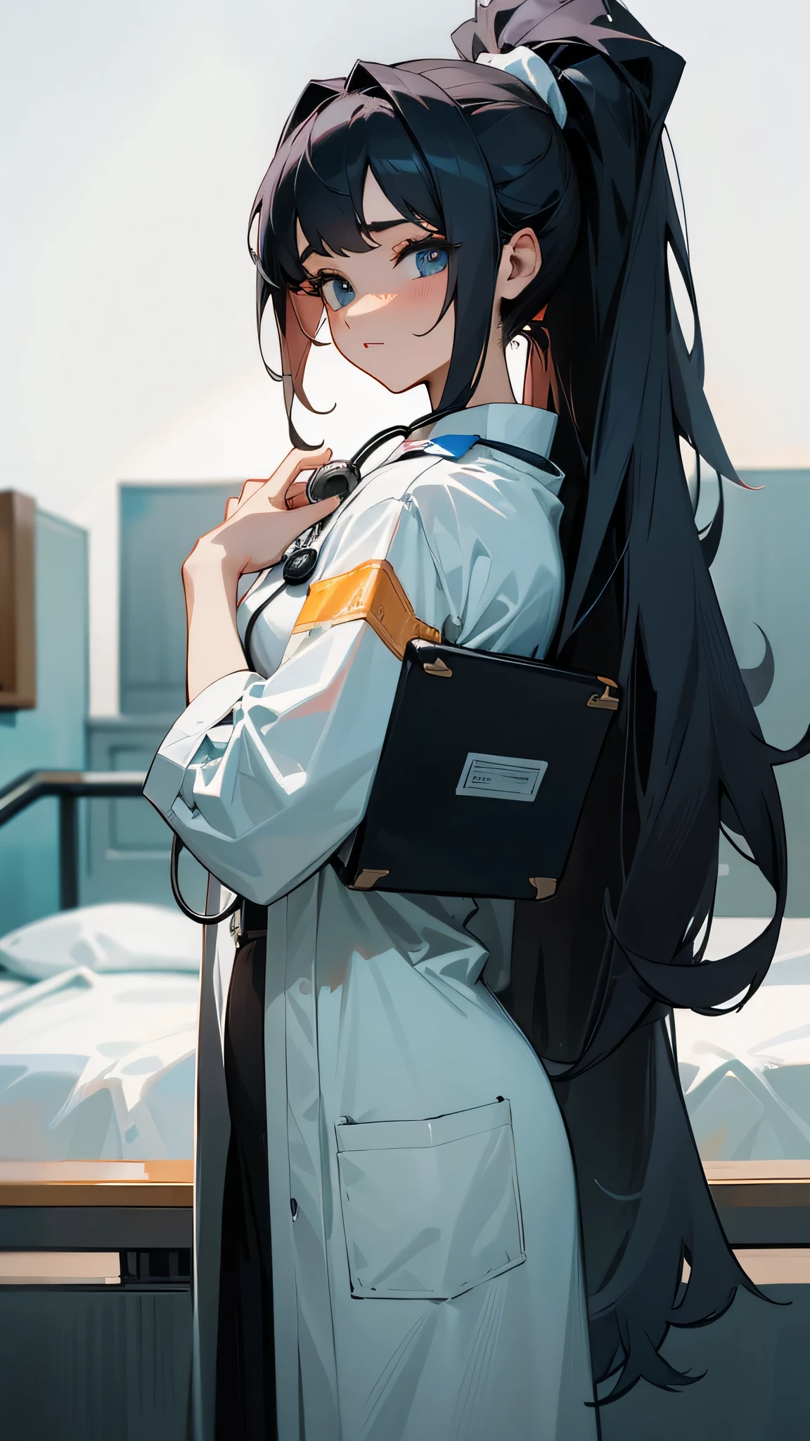 masterpiece、highest quality、8k、Super detailed depiction、1 girl、beautiful girl、doctor、white clothes、Stethoscope、hospital