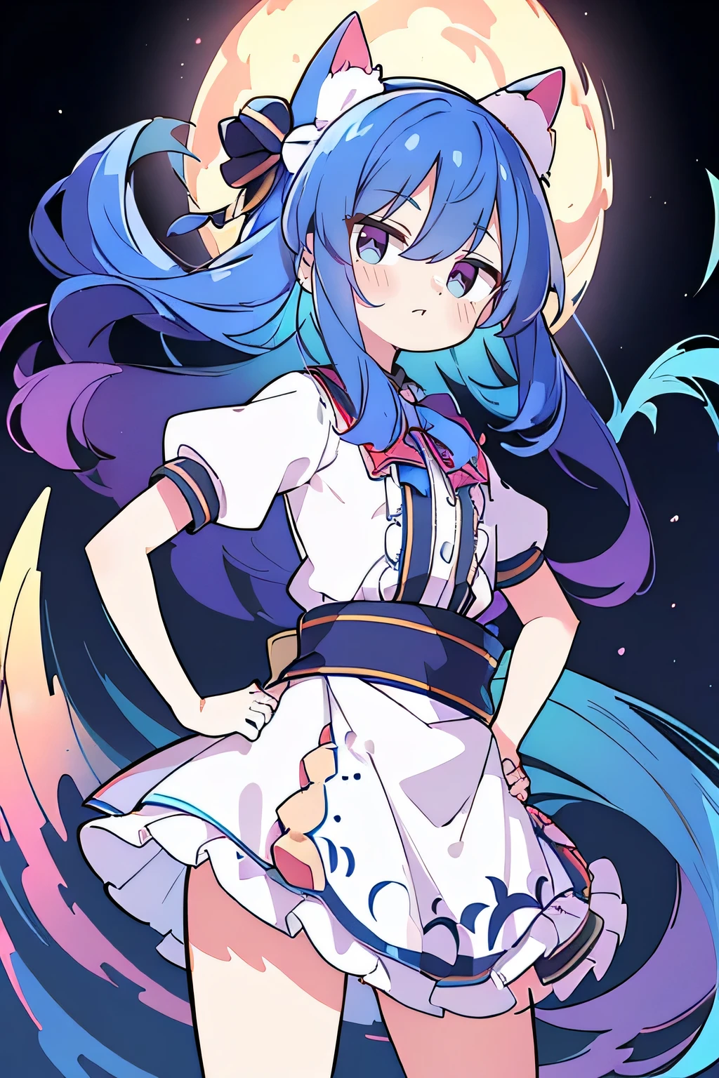 (masterpiece),best quality, expressive eyes, perfect face, 1girl,
Put your hands on your waist,fair, Gorgeous,Japanese cartoons,girl,lola,Hina Angel, blue hair, blue haired, floating clothes,Grab your waist, Grab your waist, hands on hips , hands on hips,flat chest