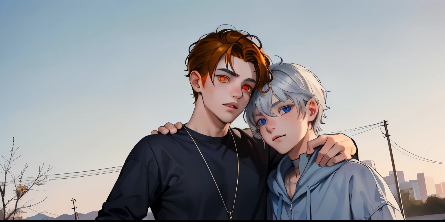 cute 16 year old boy blue eyes gray hair , el otro tiene cabello naranja ojos naranja
