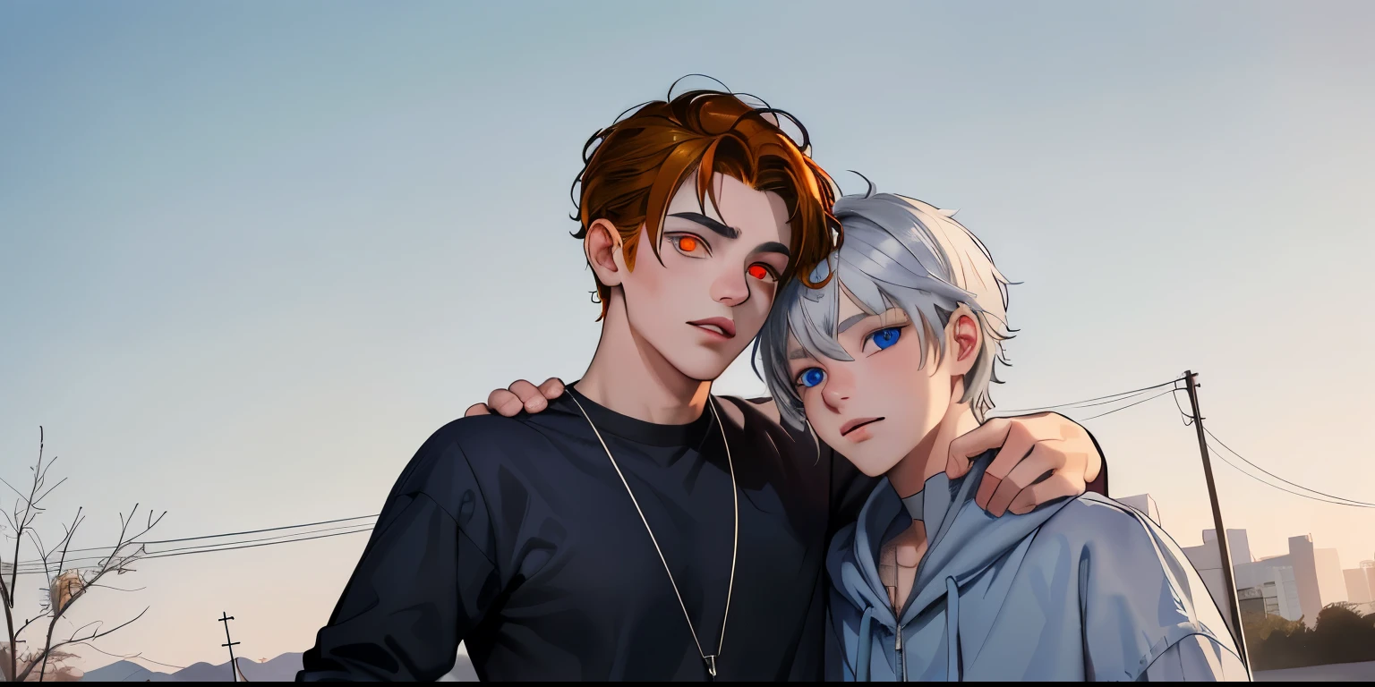 cute 16 year old boy blue eyes gray hair , el otro tiene cabello naranja ojos naranja