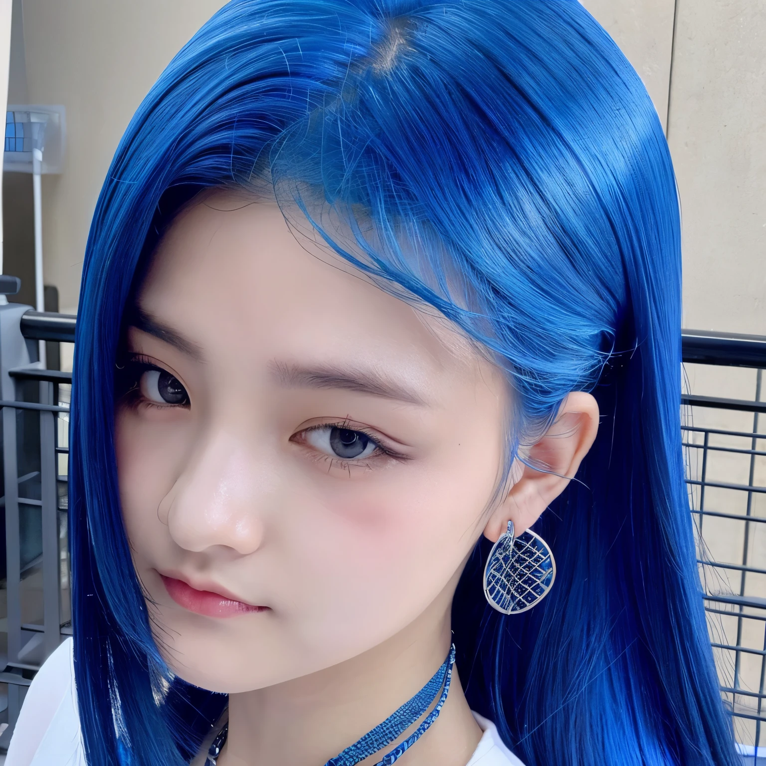 Loose face with blue mesh hair color，Stylish sister