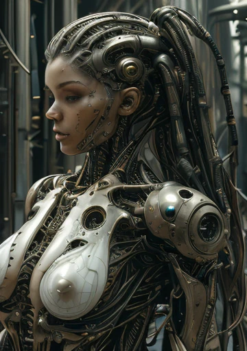 NSFW masterpiece,(best quality)Giant Cyberpunk Female Mechanical Titan,Marble prosthetic breast modified with giant mechanical structural modules,Mega Evolution Future Technology Titan,Apocalyptic cloudy sky and dilapidated underground city ruins at night,Jewelry-encrusted mechanical breast prosthesis,Marble cracked skin shell,Heavy exoskeleton fantasy technology evolution mecha,Dark fantasy art rendering,Standing on the smoky ruins,Dark swamp atmospheric fog special effects,
