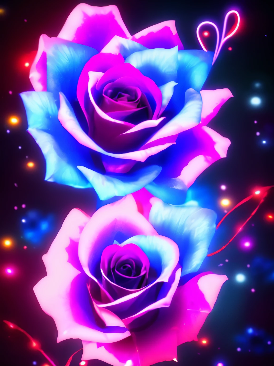 a purple rose with a butterfly on it surrounded by flowers, glowing neon flowers, glowing delicate flower, beautiful!!! digital art, glowing flowers, magical flowers, glowing blue, neon flowers, neon light and fantasy, blue rose, luminous flowers, beautiful gorgeous digital art, beautiful flowers and crystals, blue and pink colors, beautiful!!!!!!!!!, beautiful color art!, magical colorful flowers
